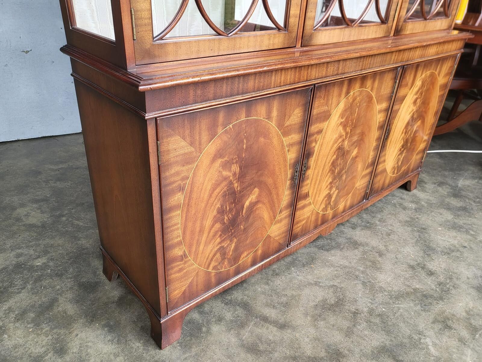 photo furniture Antique Repro Large 3 Door Glazed Bookcase Cabinet Shelves