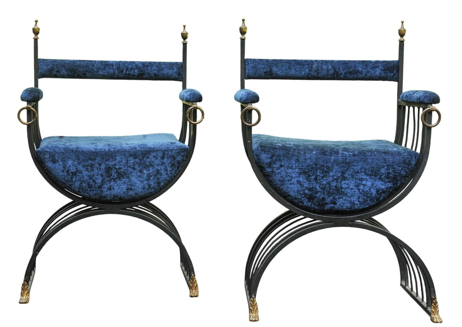 Pair Of Mid Century Savonarola Chairs With Blue Velvet Upholstery photo 7000.0