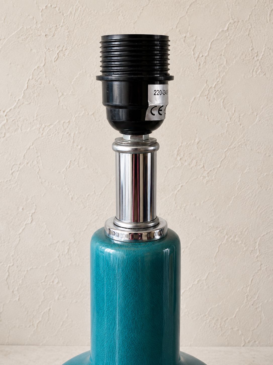 Mid Century Modern Turquoise Crackle Glaze Ceramic Table Lamp, C.1960–1970 photo Lighting