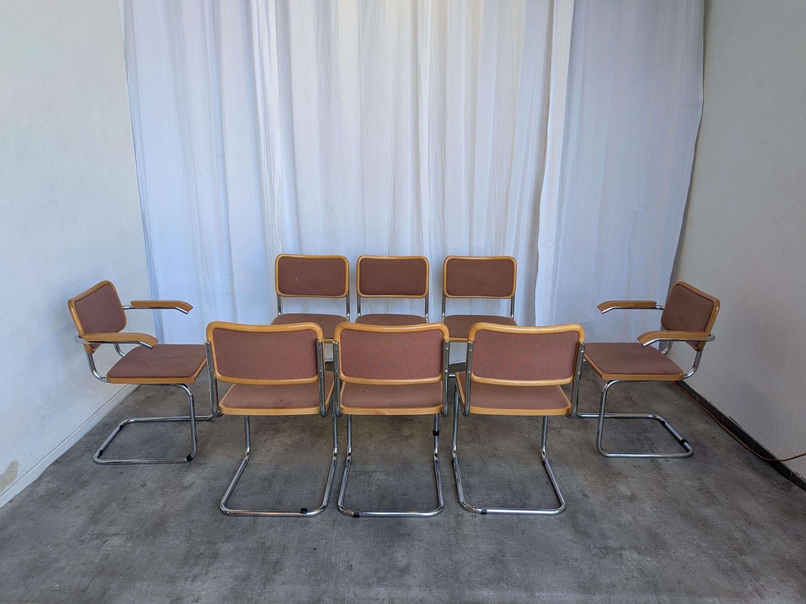 Set Of 8 Vintage Cesca Chairs By Bene Austria, Mid Century Chrome Dining Chairs photo for sale