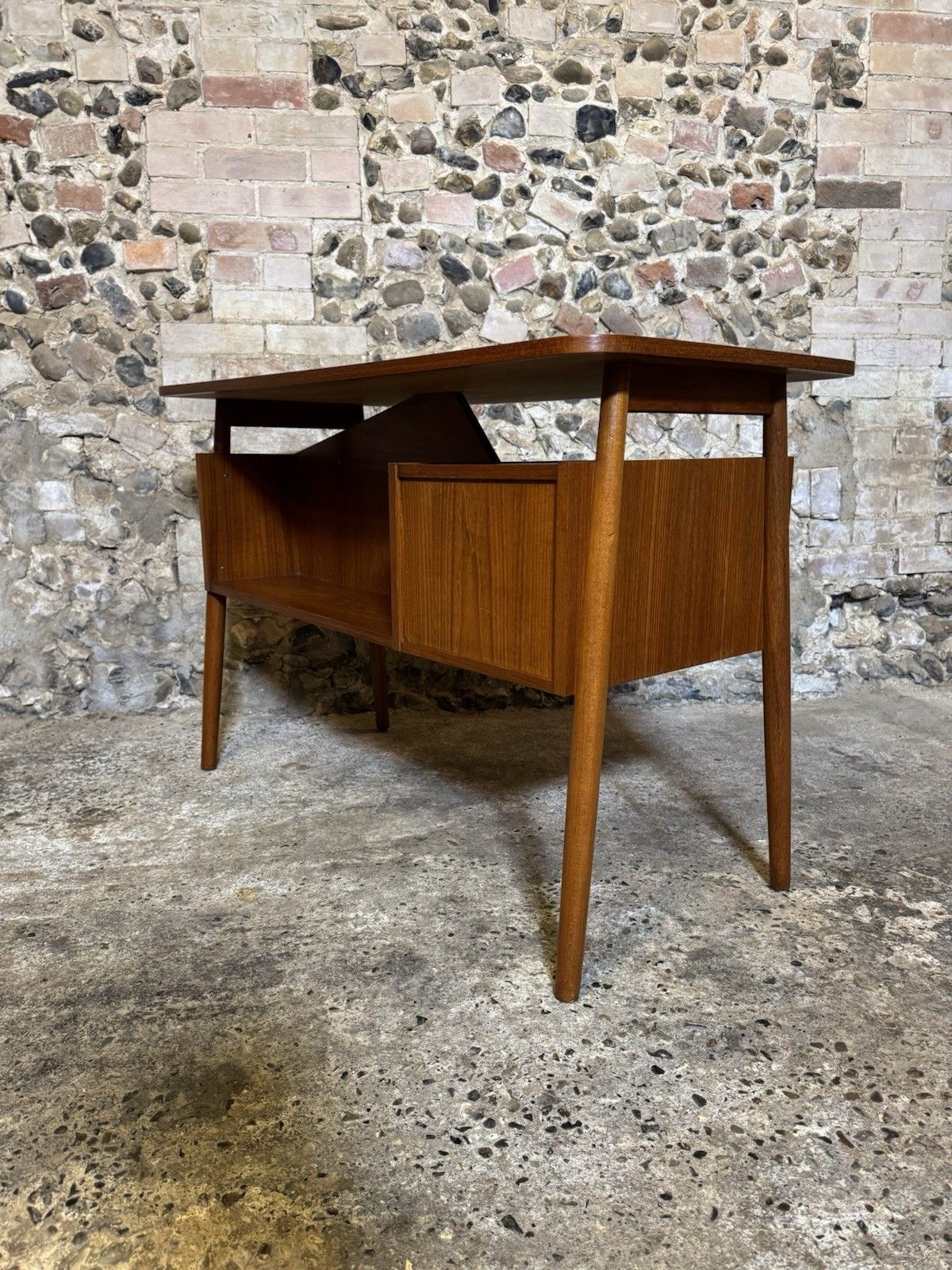 photo for sale 🚛 Vintage Mid Century Small Danish Teak Desk By Gunnar Nielsen For Tibergaard
