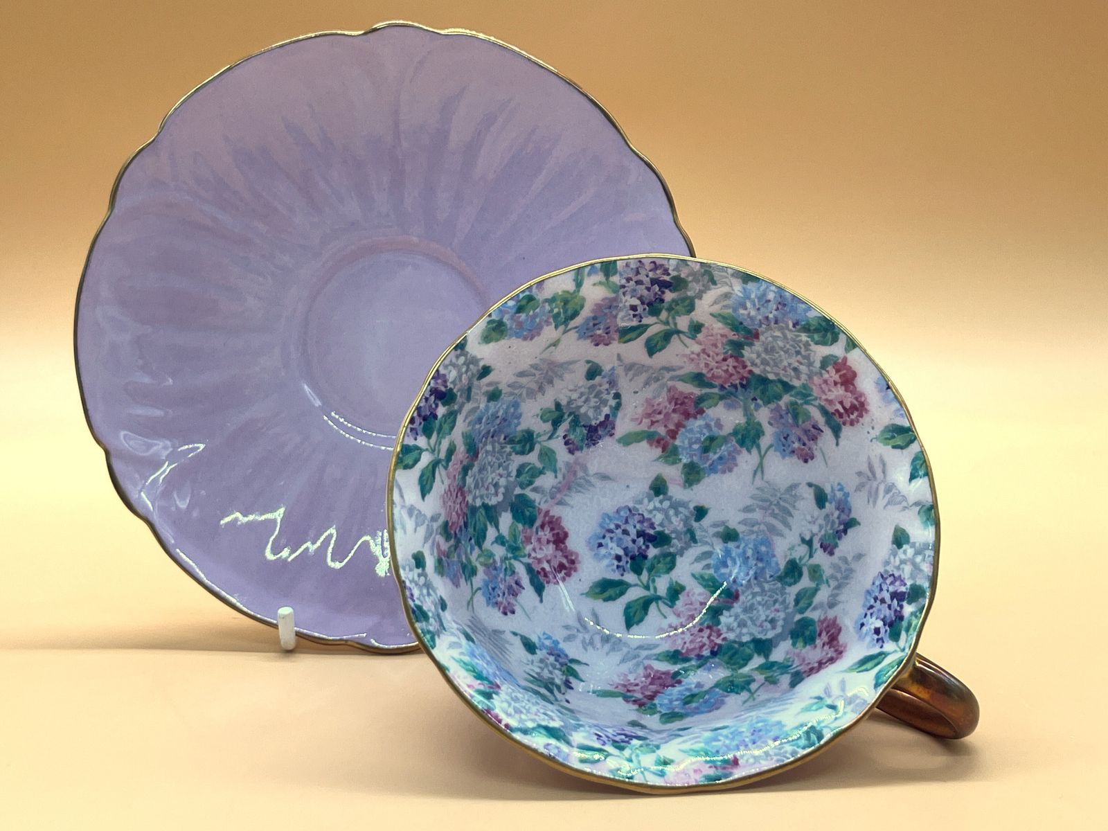 Vintage Shelley Summer Glory Lilac Chintz Oleander Shape Tea Duo. Ca. 1945-66. 13418.