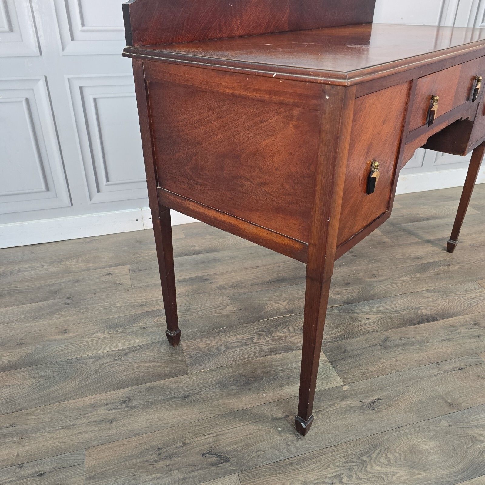 Antique Writing Desk Wooden Mahogany Veneer Console Dressing Table  Sideboard. photo for sale