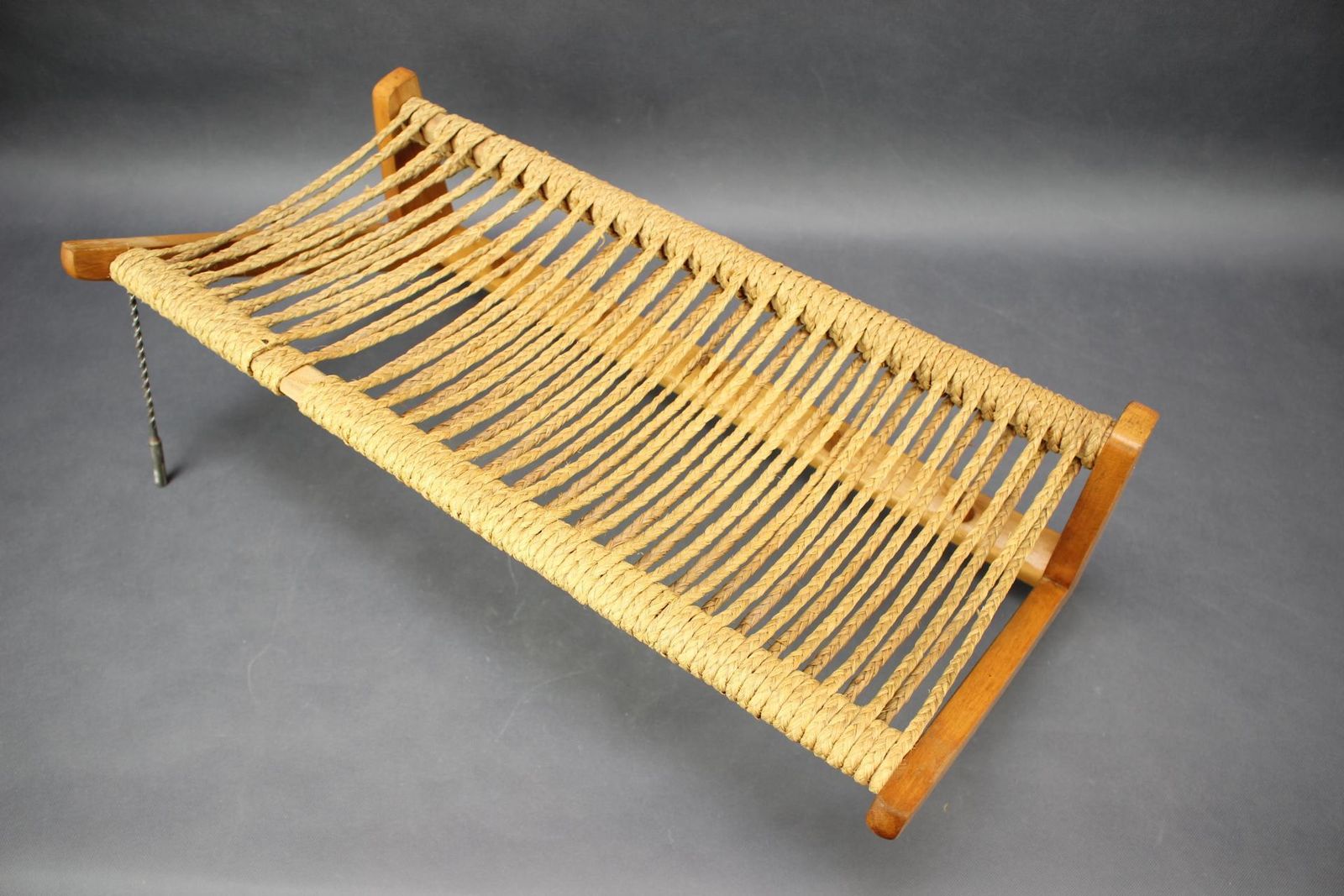 Mid Century Wall Coat Rack Shelf Woven Rope Czechoslovakia 1950s photo 395.0