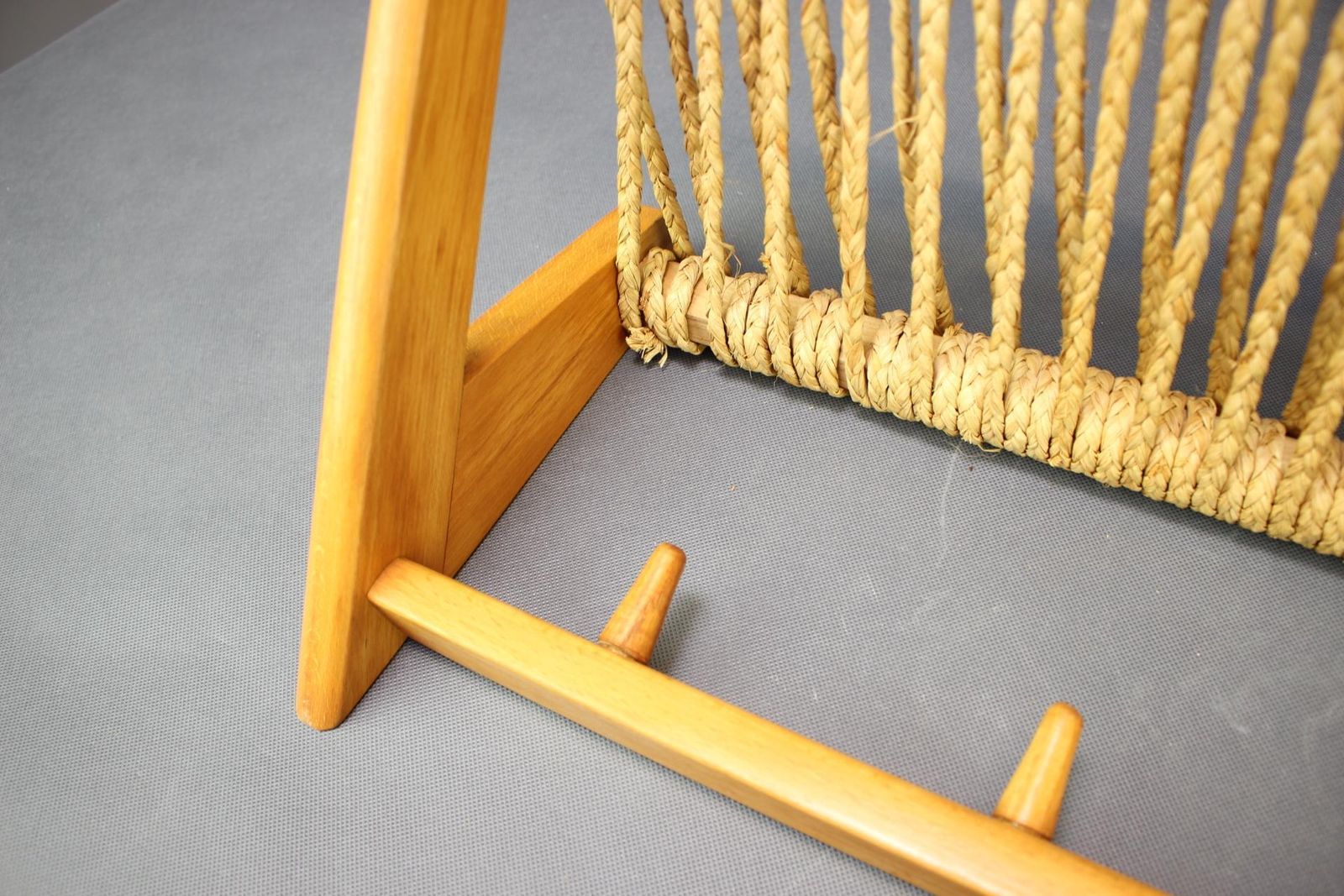 photo furniture Mid Century Wall Coat Rack Shelf Woven Rope Czechoslovakia 1950s