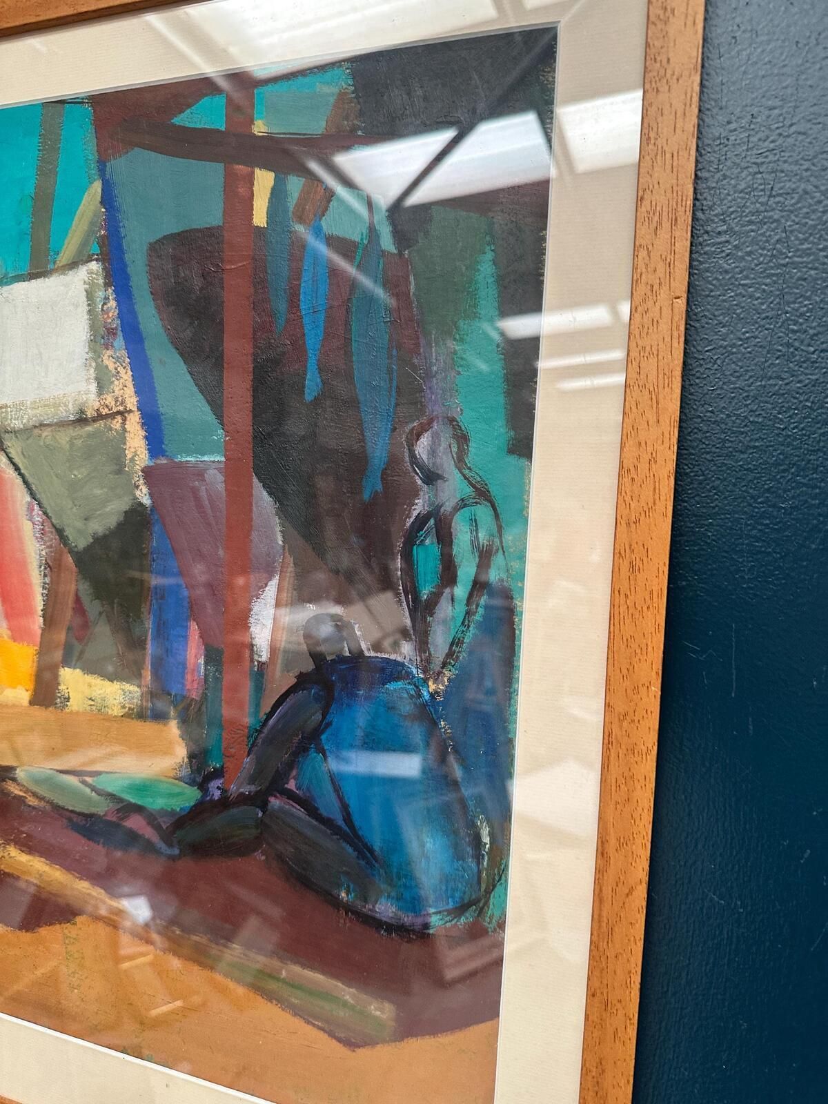 Original Swedish Oil On Cardboard – “Figures” – Signed – Vintage & Framed – 71 × 61 Cm (28" × 24") photo Art