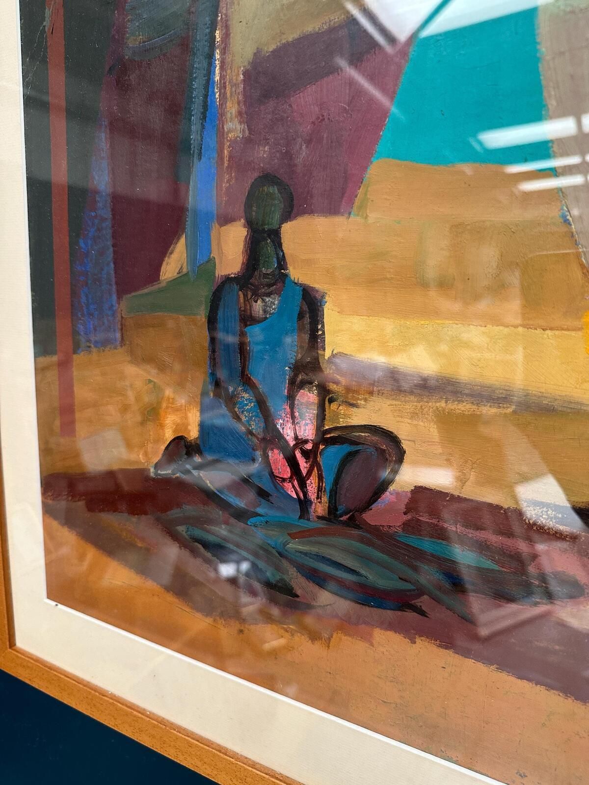 Original Swedish Oil On Cardboard – “Figures” – Signed – Vintage & Framed – 71 × 61 Cm (28" × 24") photo vinterior