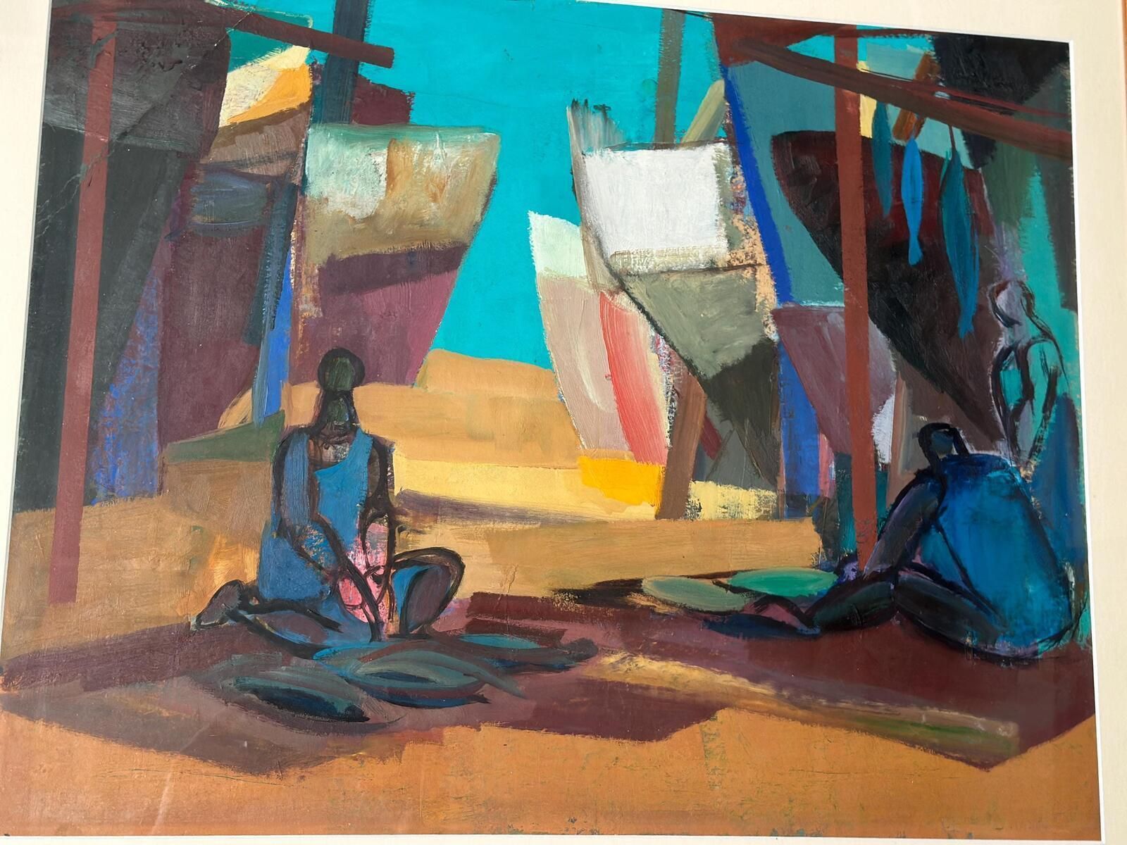 photo for sale Original Swedish Oil On Cardboard – “Figures” – Signed – Vintage & Framed – 71 × 61 Cm (28" × 24")