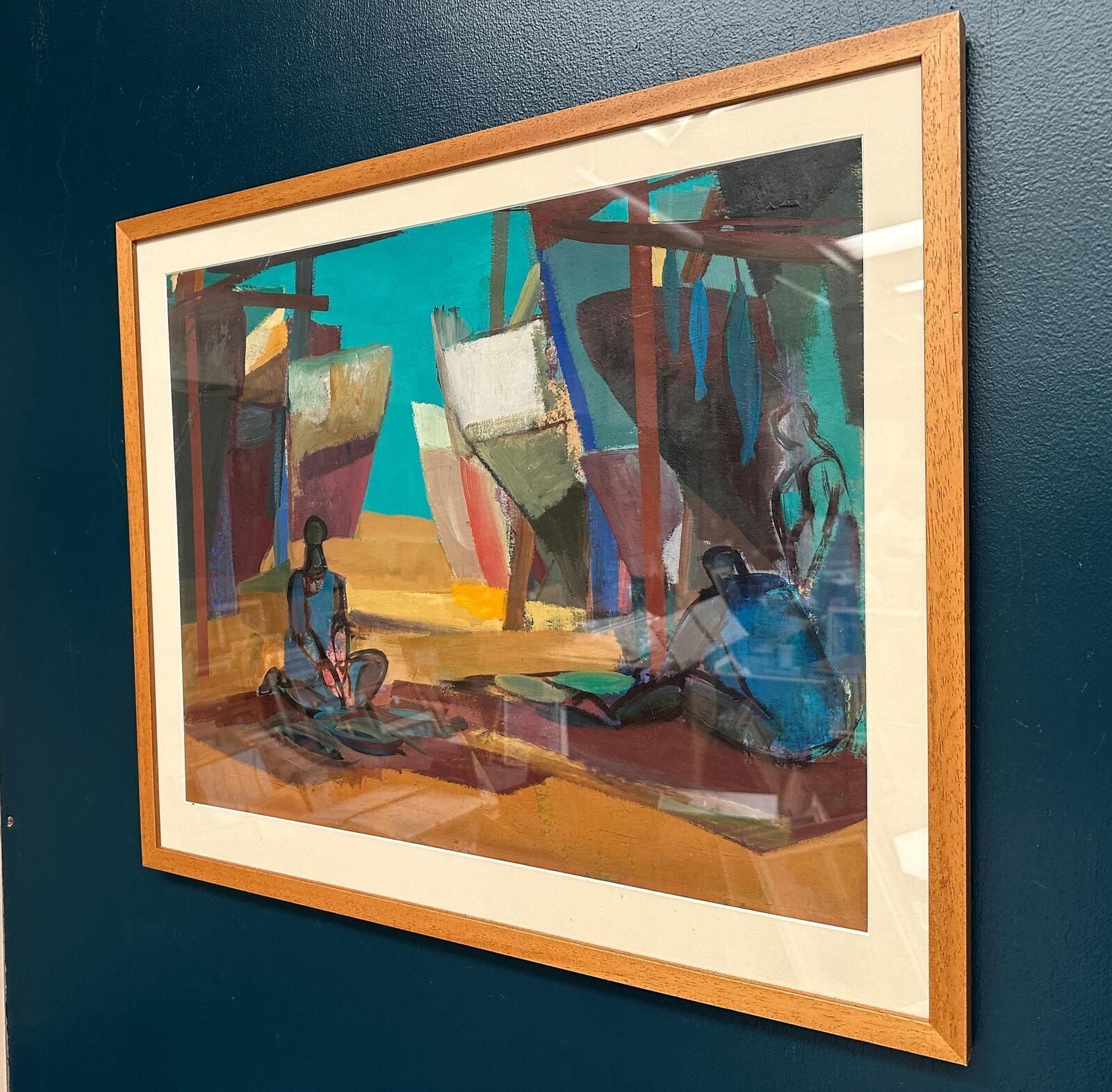 photo buy Original Swedish Oil On Cardboard – “Figures” – Signed – Vintage & Framed – 71 × 61 Cm (28" × 24")