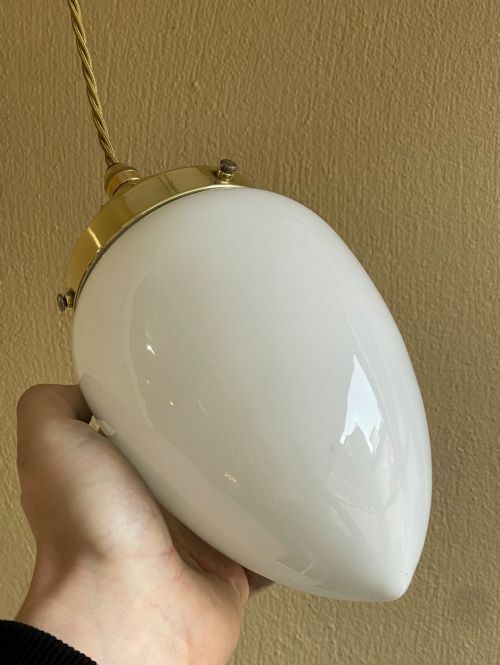 Twentieth Century Art Deco Period Pear Shaped Opaline Ceiling Pendant photo for sale