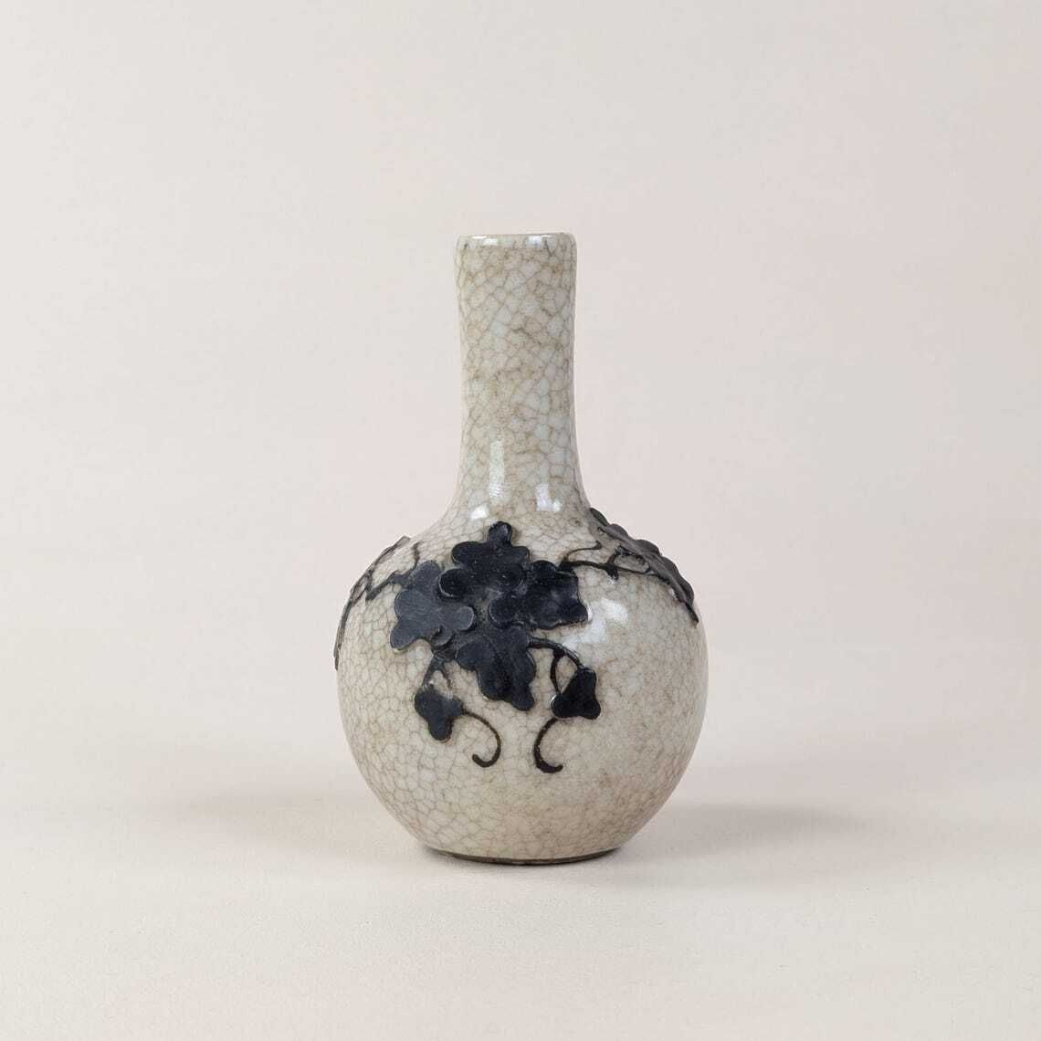Chinese Crackle Glaze Vase Antique Applied Prunus Plum Blossom Decor Small 19th Century Asian Pottery Bottle Late Qing Republic Ceramic photo Home Decor