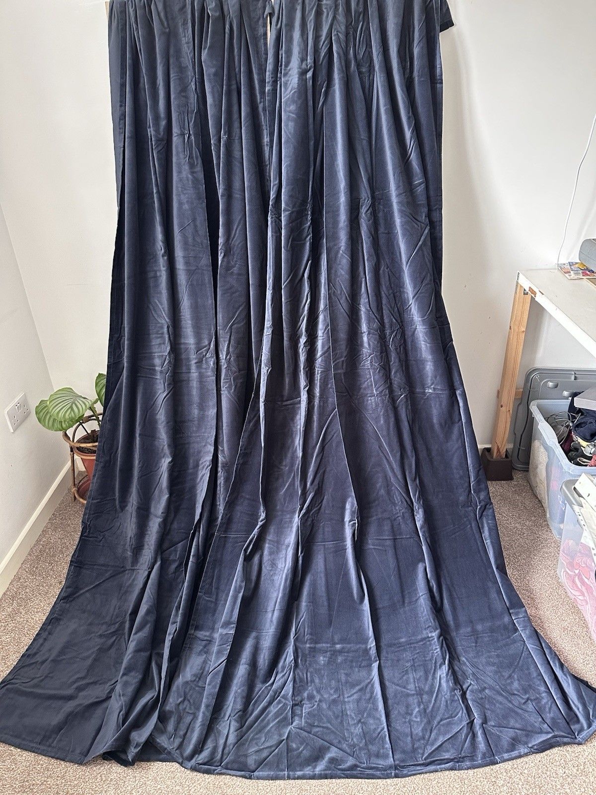 Classic Ikea Navy Midnight Blue Sanela Cotton Velvet Long Curtains 140 X 250cm photo furniture