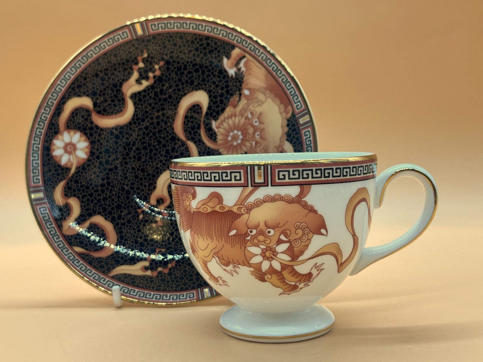 Set Of 2 Wedgwood China Dynasty Design Leigh Shape Tea Cup & Saucer Duos. photo for sale