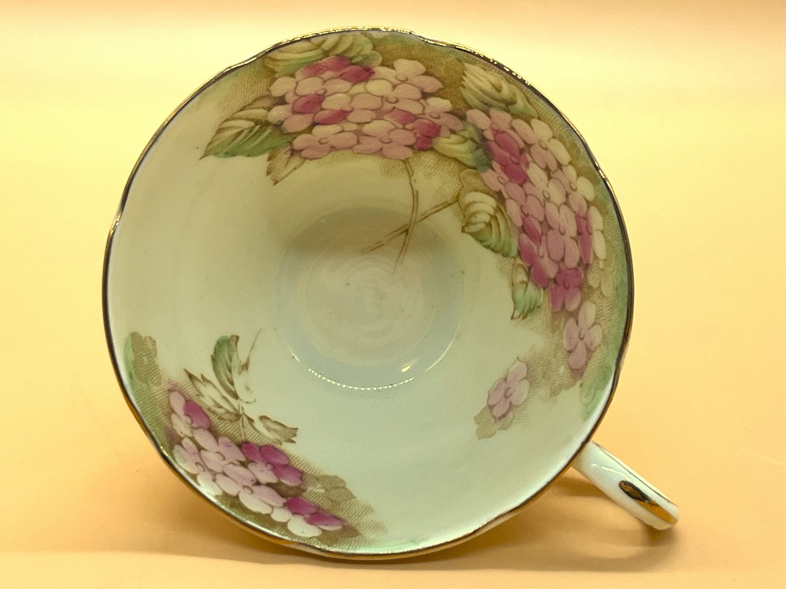 Paragon Double Warrant Queen Mary Pink Yellow Hydrangea Chintz Cabinet Cup & Saucer Duo. photo vinterior