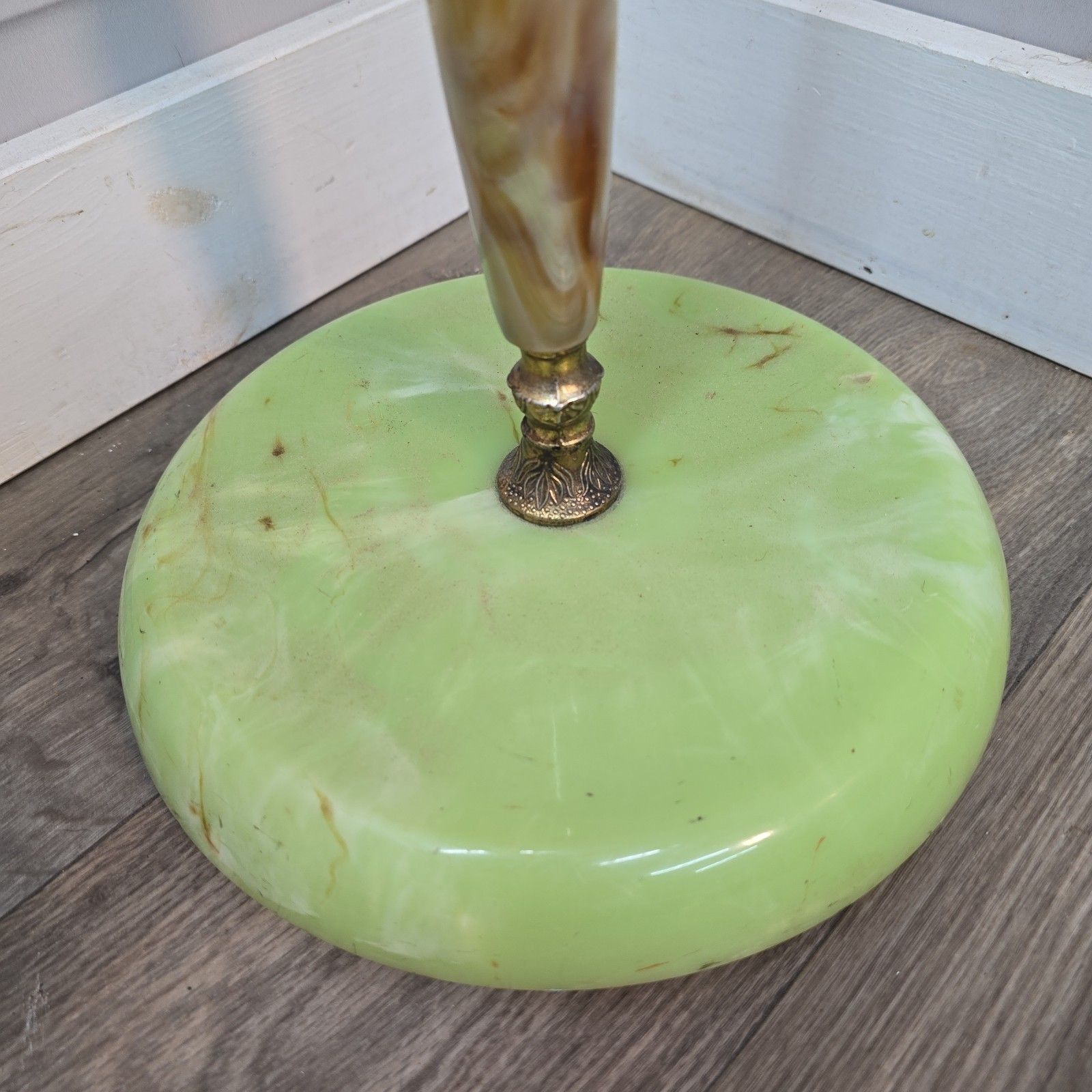 Vintage Standard Lamp Onyx Effect Resin Green Marble Effect Floor Light Rewire photo vintage