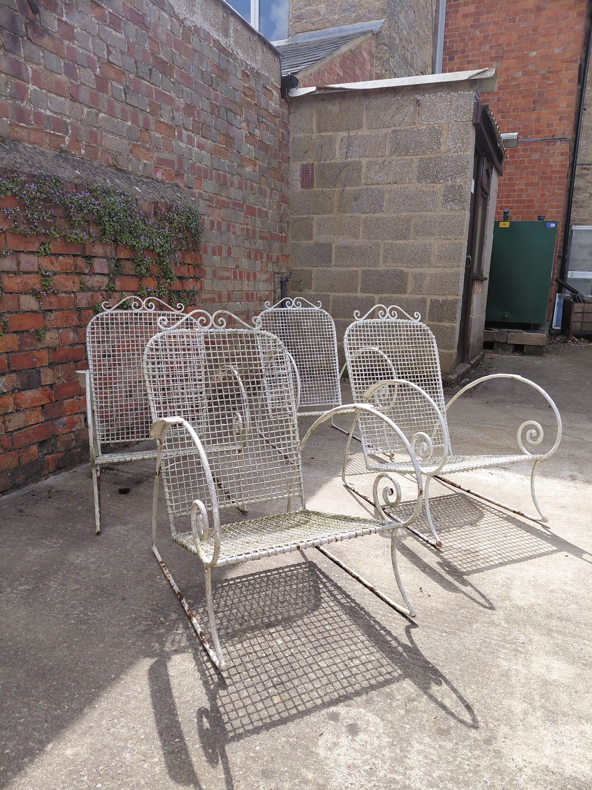 Rare Set Of Two Antique Wirework Garden Chairs With Cushions, Circa 1920s photo furniture