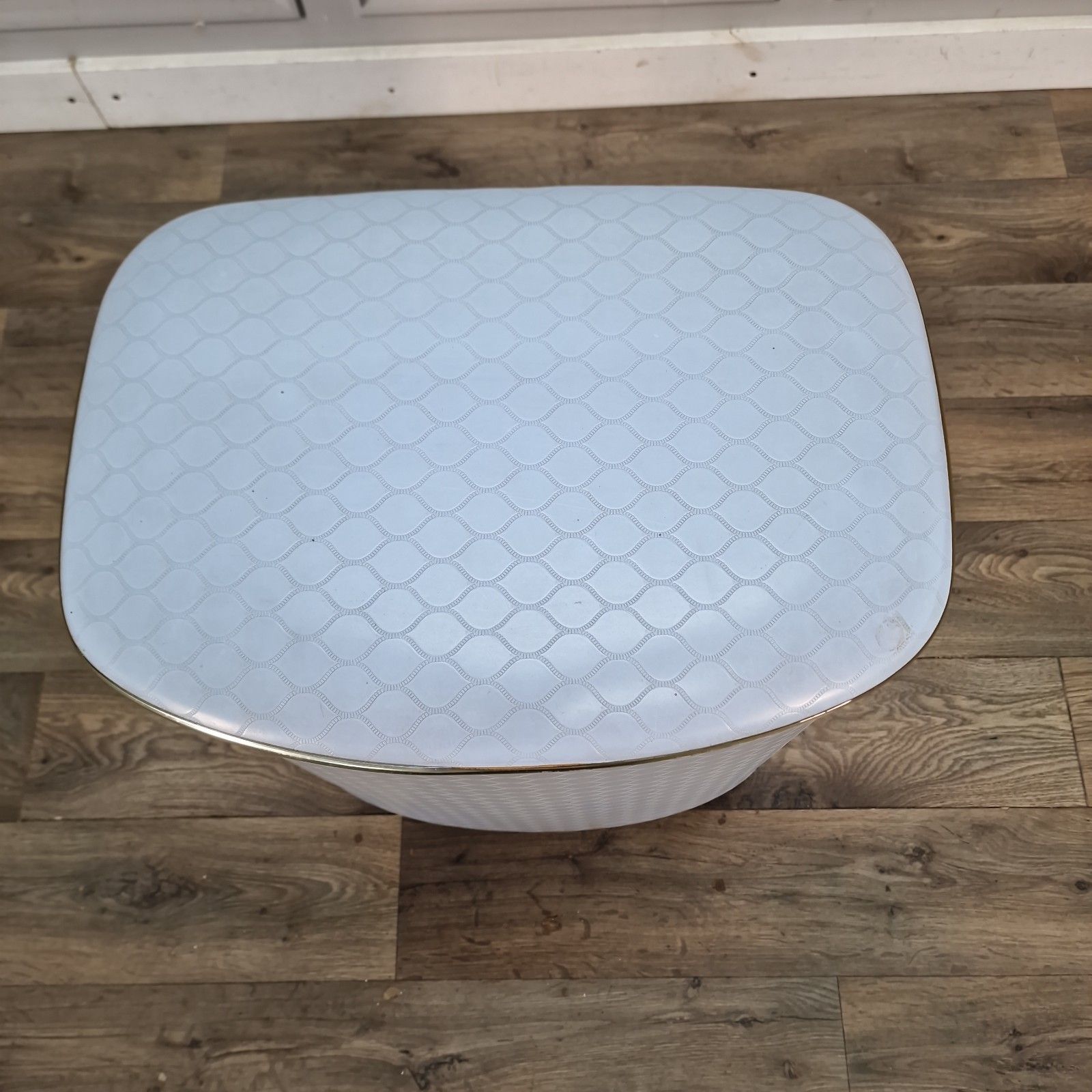 Furniture Retro Vintage Laundry Bin Quilted Vinyl Linen Basket Ottoman Storage Box Mcm photo