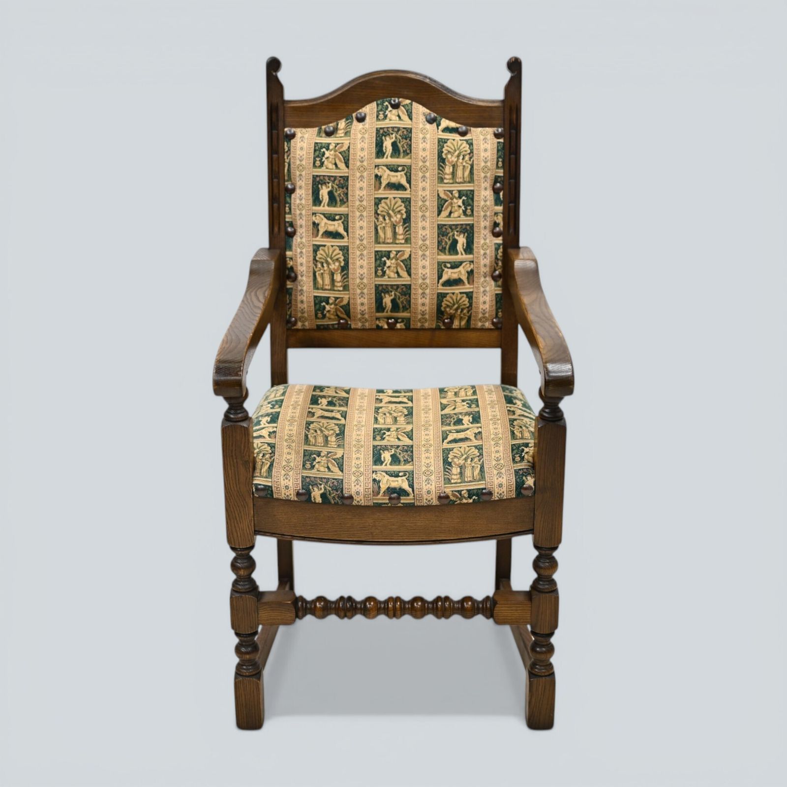 photo vintage 6 Old Charm Dining Chairs Premium Studded Upholstery Light Oak Free Uk Delivery*