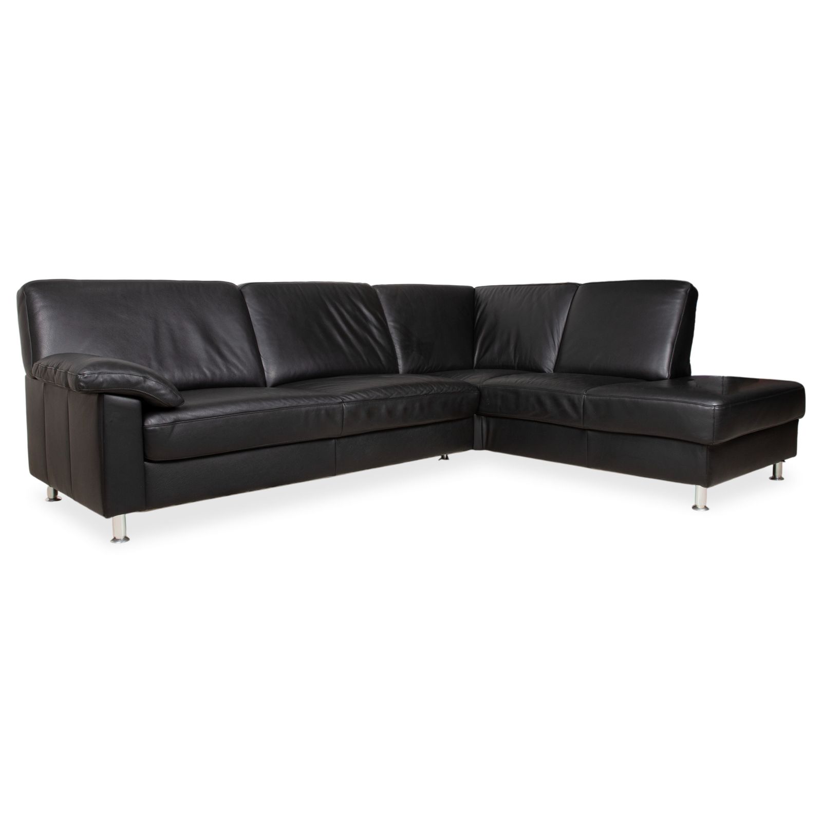 Ewald Schillig Leren Hoekbank Zwart Chaise Longue Rechts
