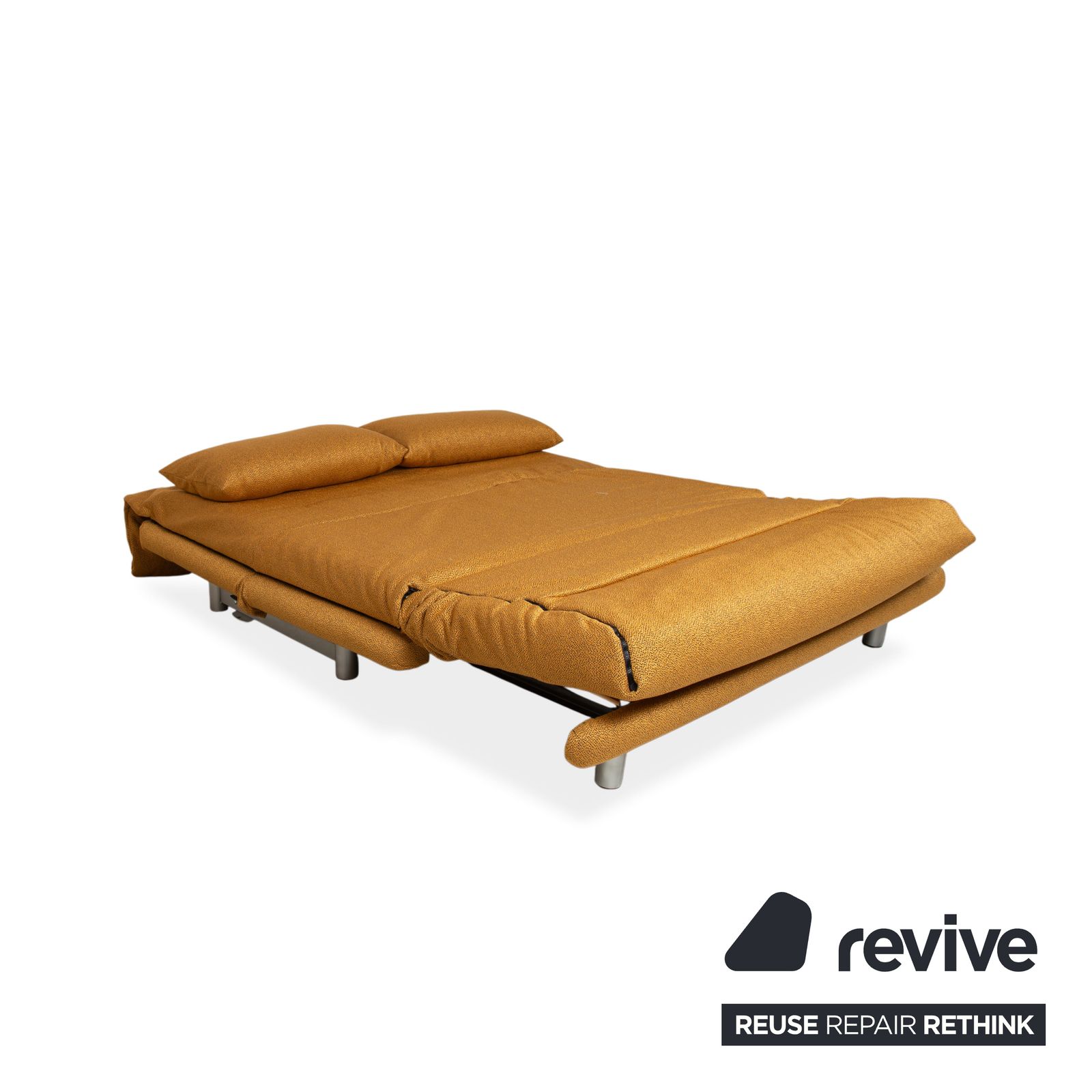 Canapé Ligne Roset Multy en tissu trois places, doré, fonction lit manuelle, cadre argenté, retapissé photo vinterior