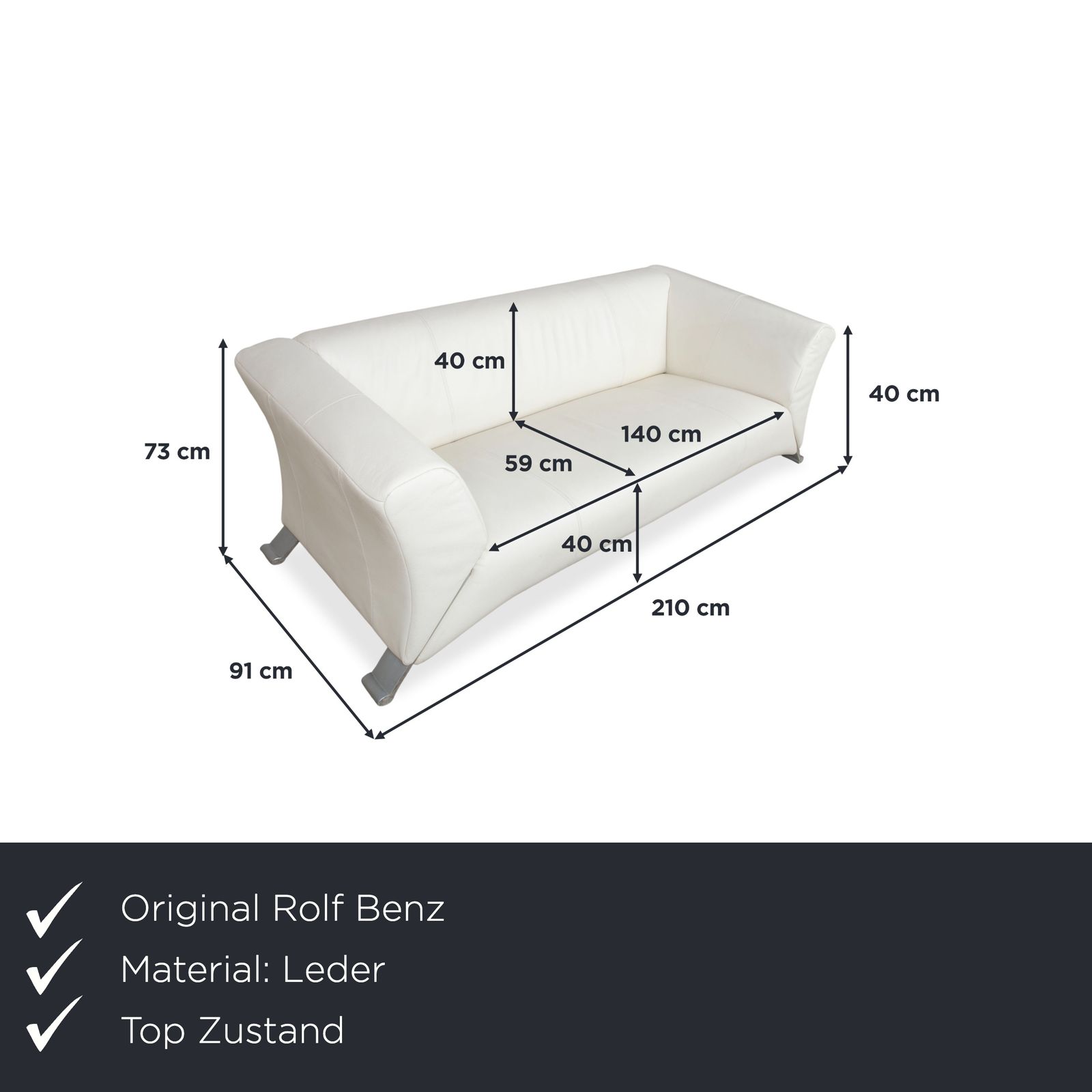 Rolf Benz 322 driezitsbank – leer, wit/crème photo furniture