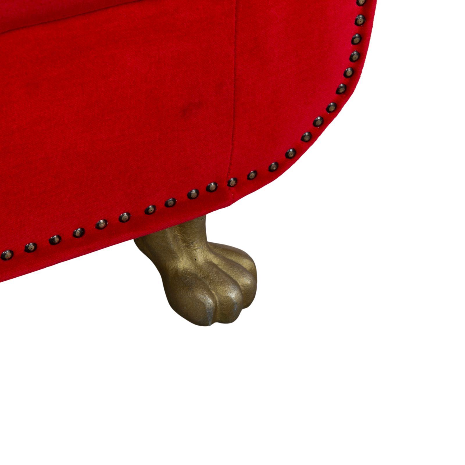 Fauteuil Bretz Gaudi en velours rouge, pieds en forme de pattes de lion dorées photo Mobilier