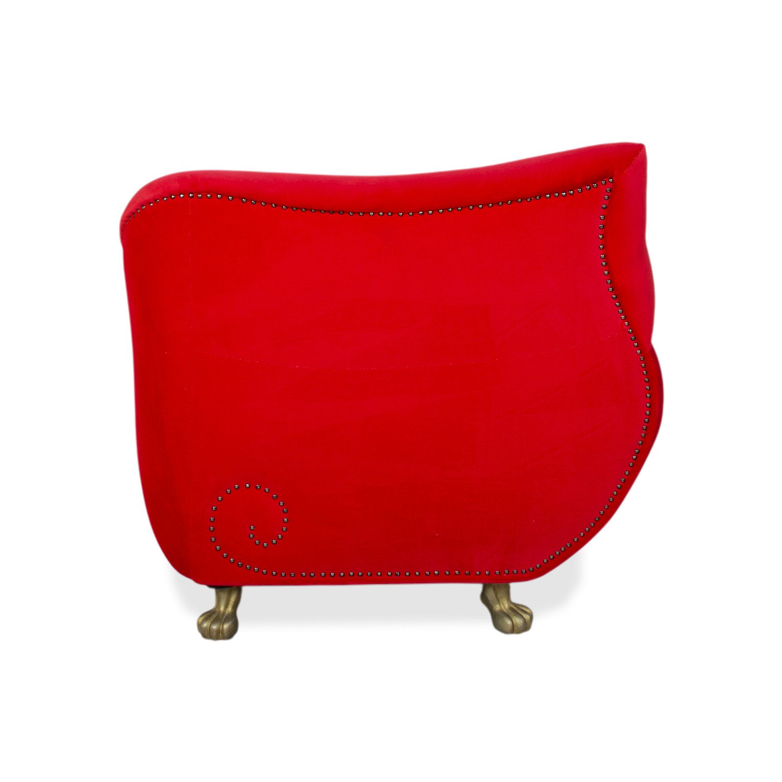 photo for sale Fauteuil Bretz Gaudi en velours rouge, pieds en forme de pattes de lion dorées