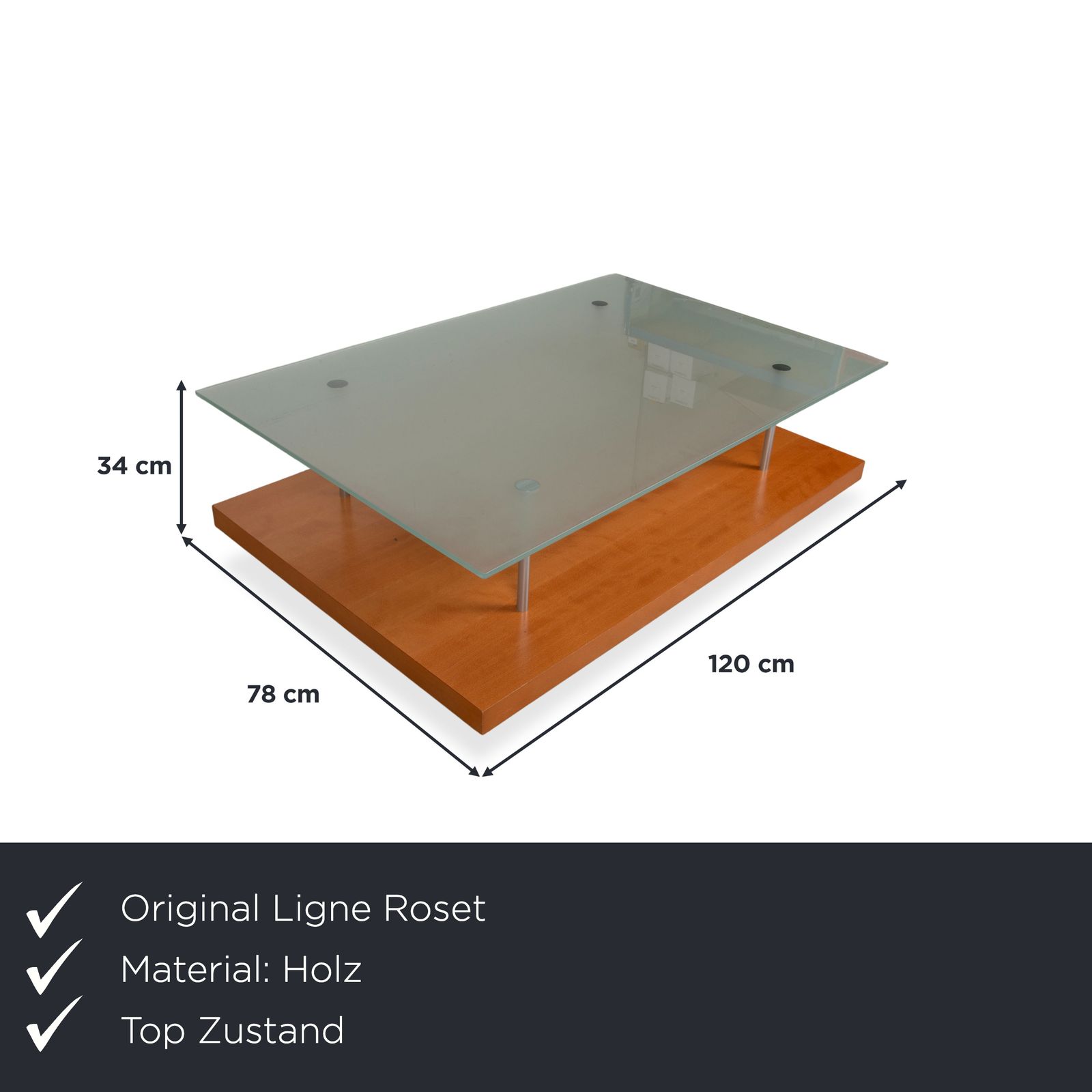 Table basse Ligne Roset en bois et verre, poirier brun, 120 x 78 cm photo furniture