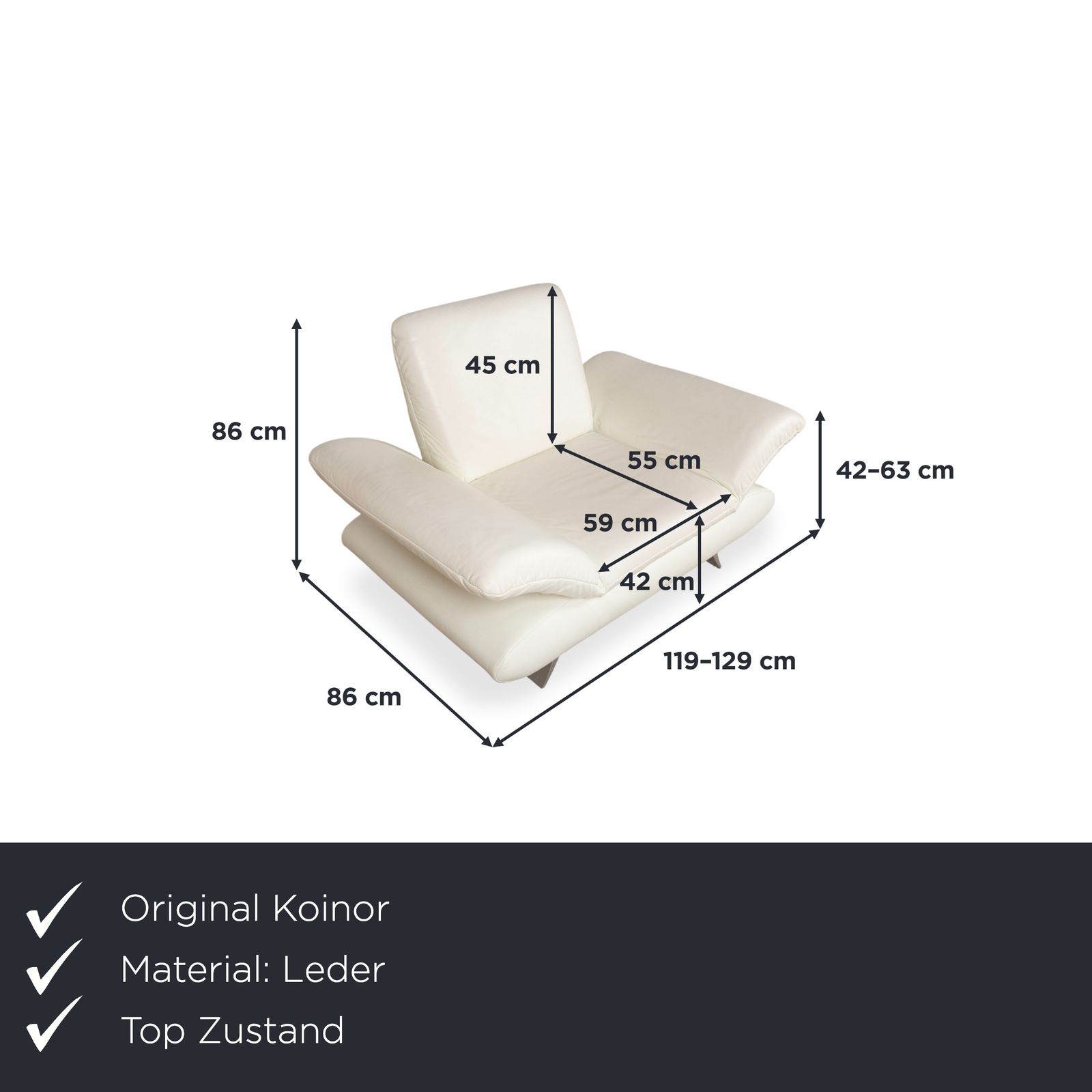 Fauteuil Koinor Rossini en cuir blanc crème, fonction manuelle photo furniture