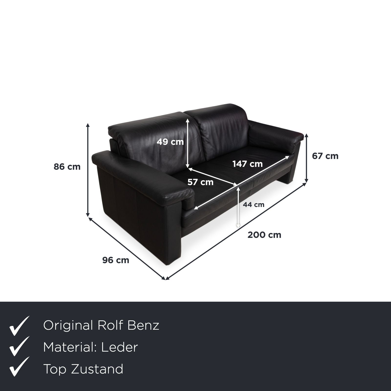 Canapé 2 places en cuir noir Rolf Benz 4000 photo furniture
