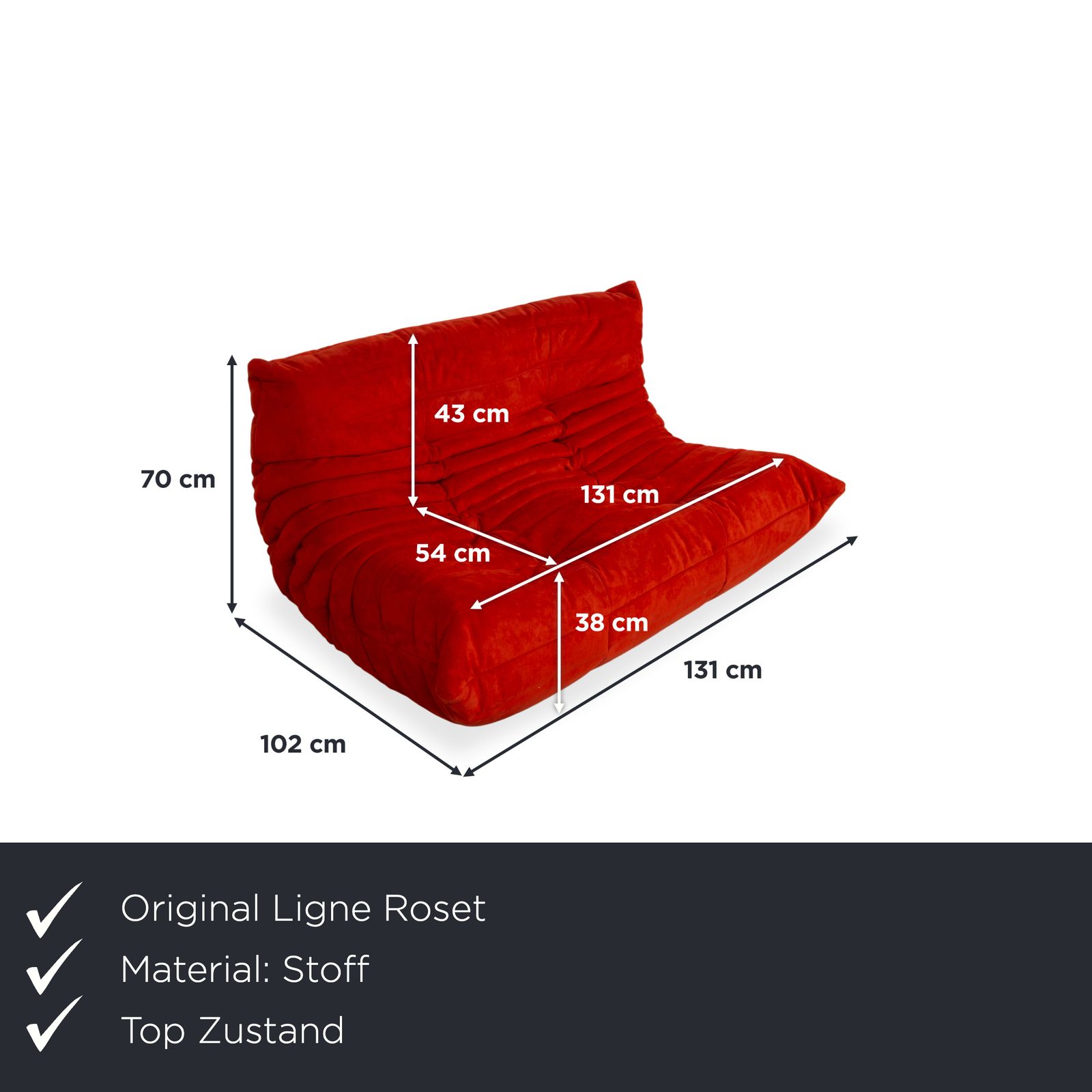 Canapé 2 places Ligne Roset Togo en tissu rouge photo furniture