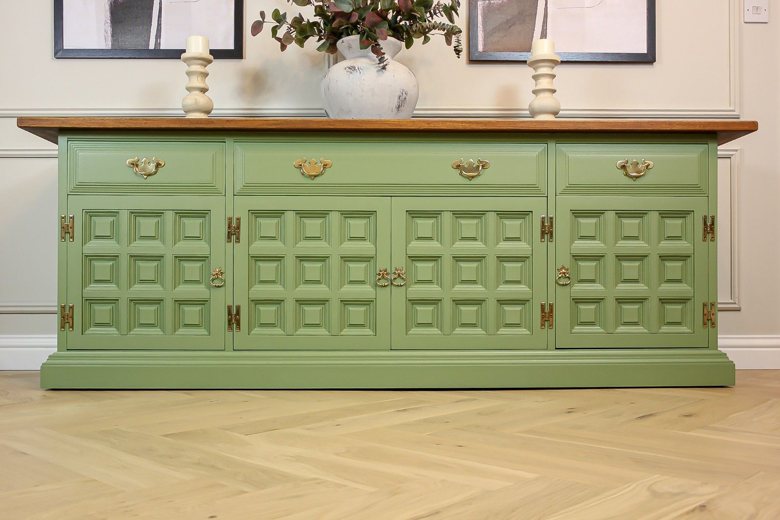 Large Antique Mid Century Solid Oak Sideboard Dresser Console Table Showhome