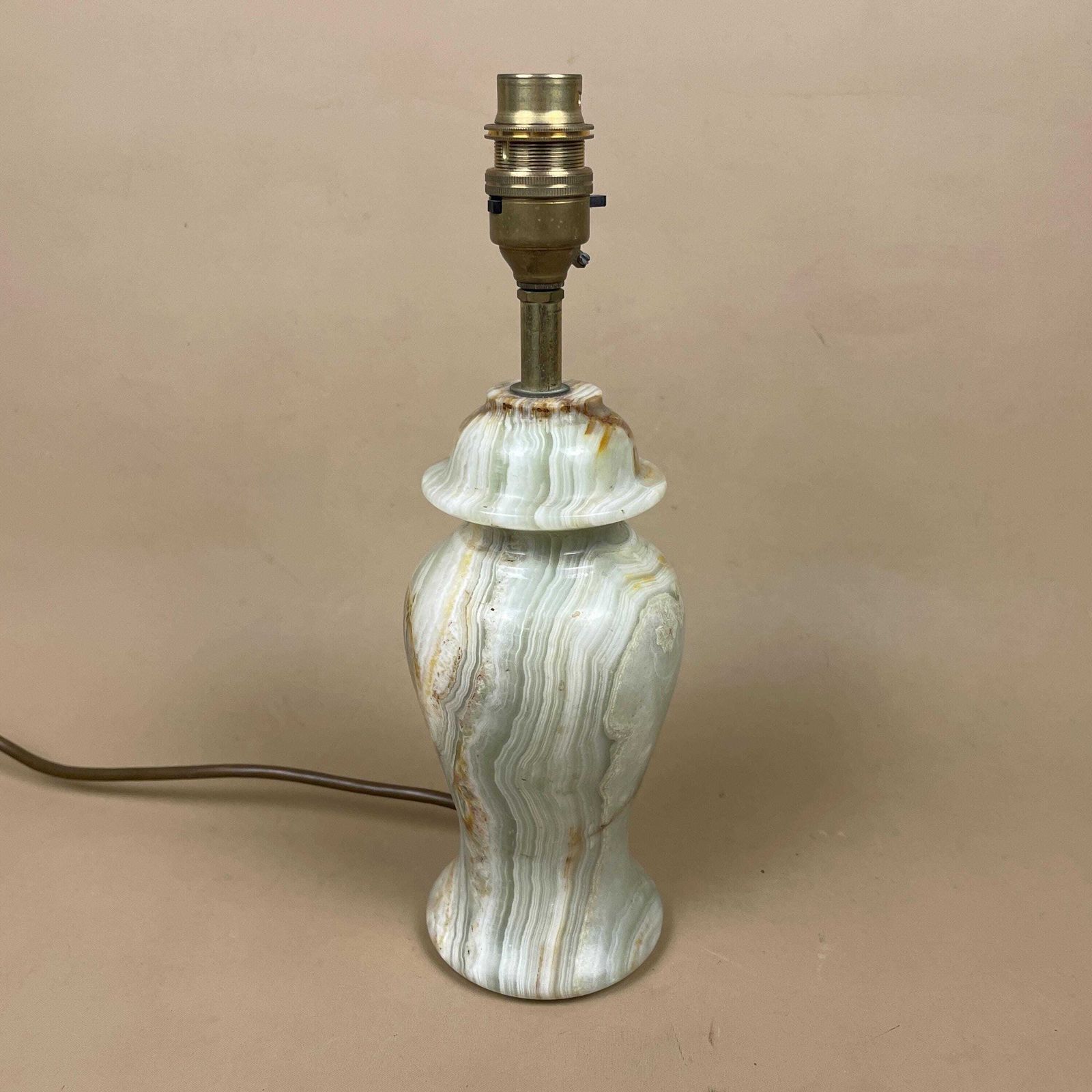 Green Marble Lamp Light Bedside Brass Gold Trims Metal Marbled Pattern Classic Column Natural Stone Antique Vintage Side Heavy Solid photo 89.0