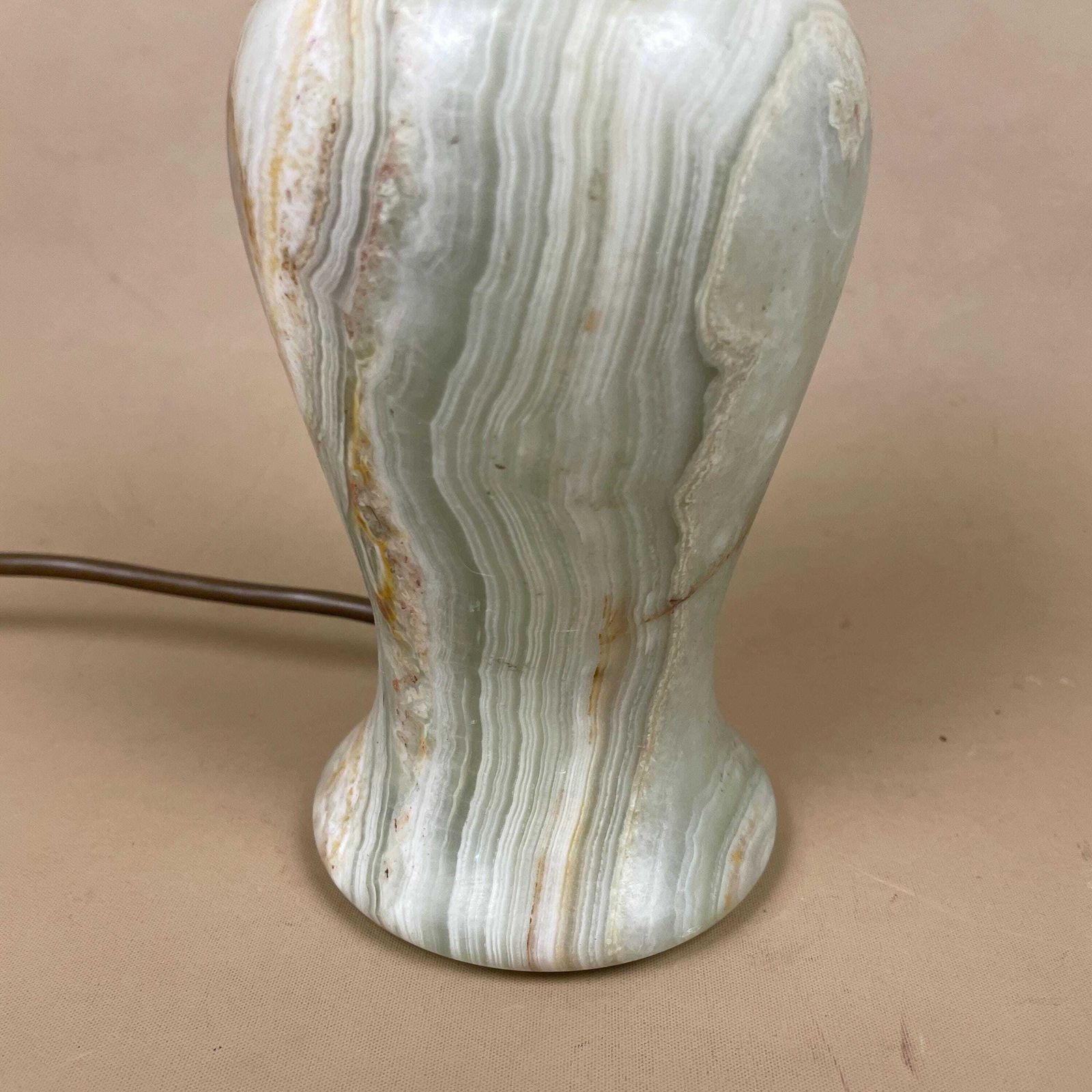 photo for sale Green Marble Lamp Light Bedside Brass Gold Trims Metal Marbled Pattern Classic Column Natural Stone Antique Vintage Side Heavy Solid