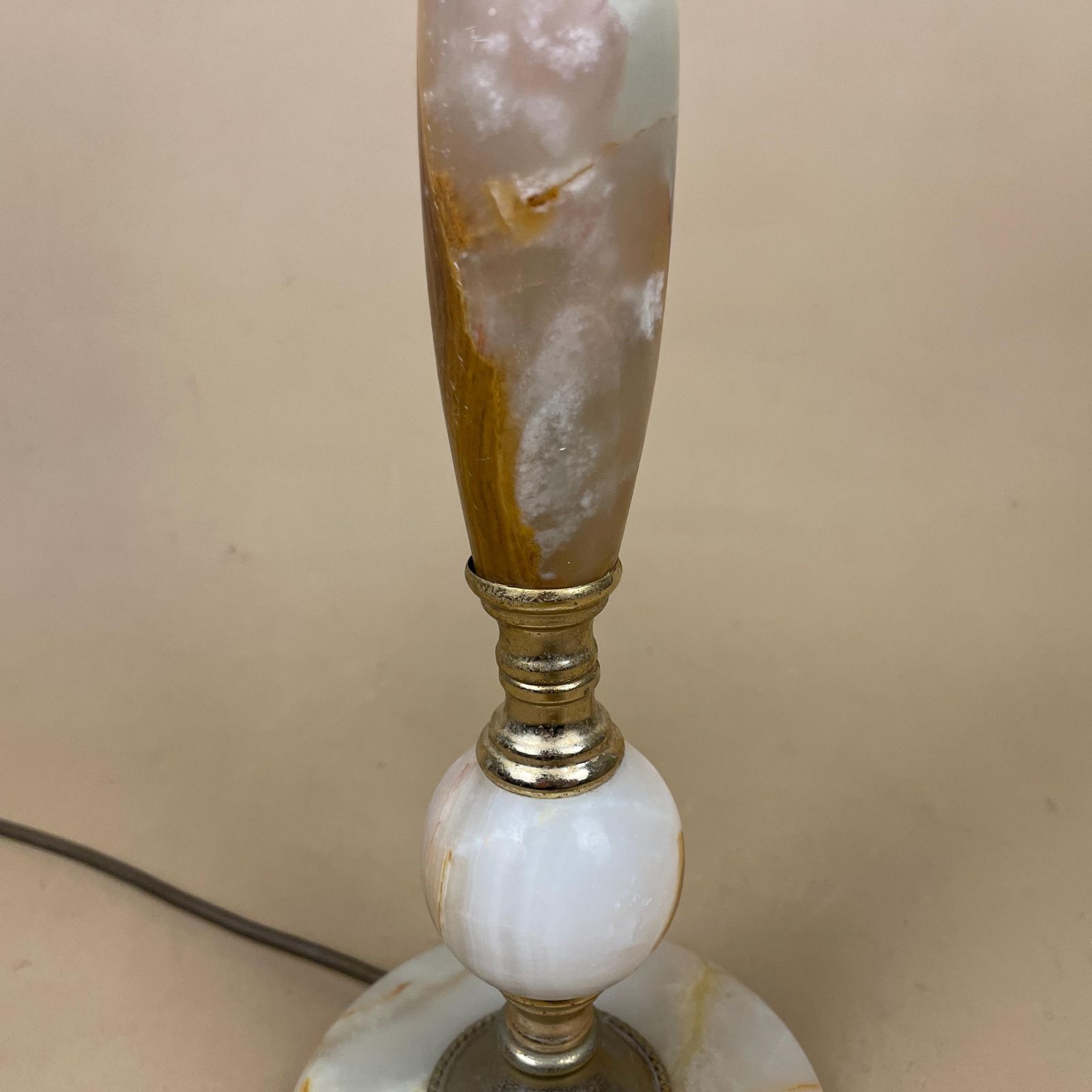 Green Onyx Marble Lamp Light Bedside Brass Gold Metal Ornate Base Marbled Pattern Heavy Classic Column Natural Stone Antique Vintage Side photo 85.0