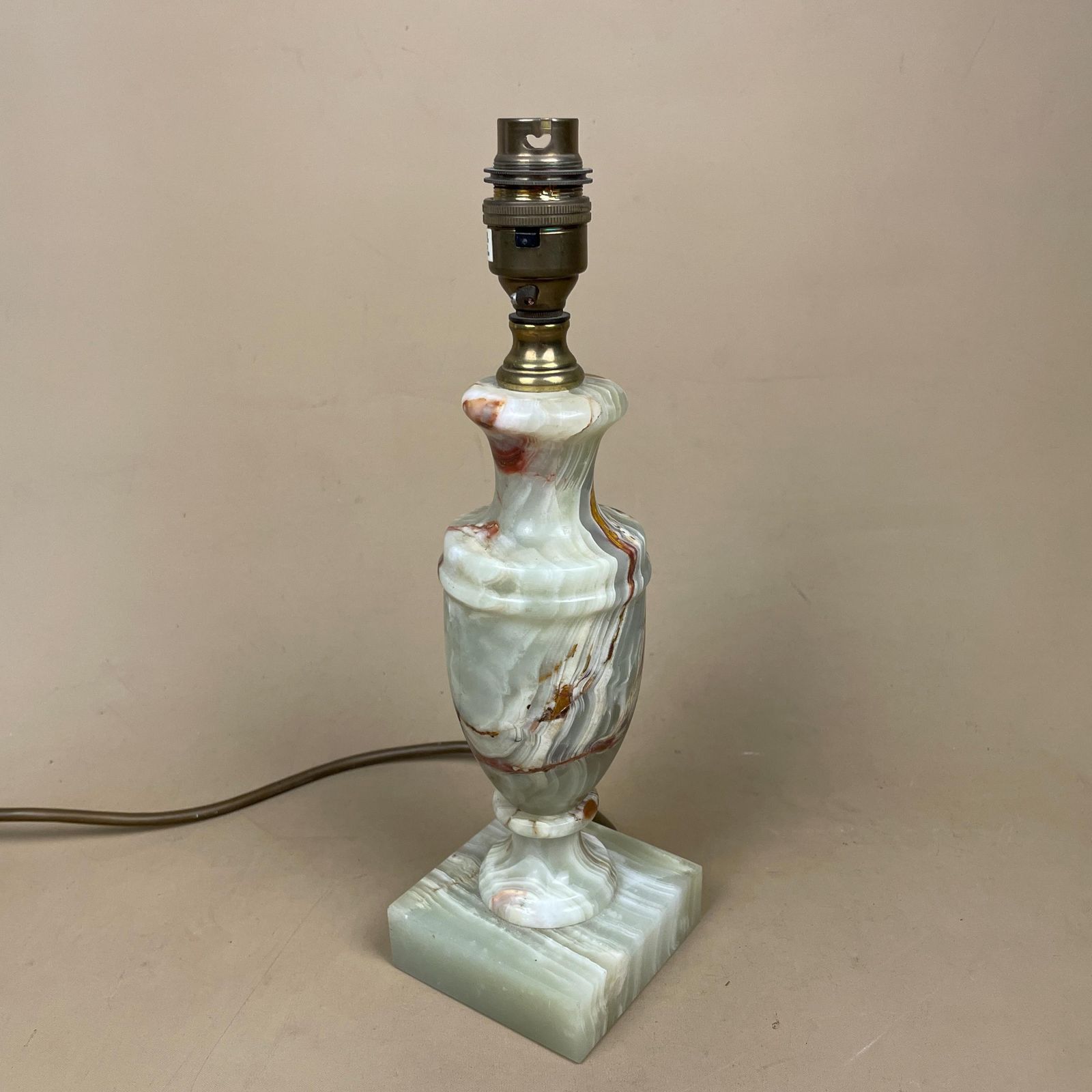 Green Solid Marble Lamp Light Bedside Brass Gold Metal Base Marbled Pattern Heavy Classic Column Natural Stone Antique Vintage Side