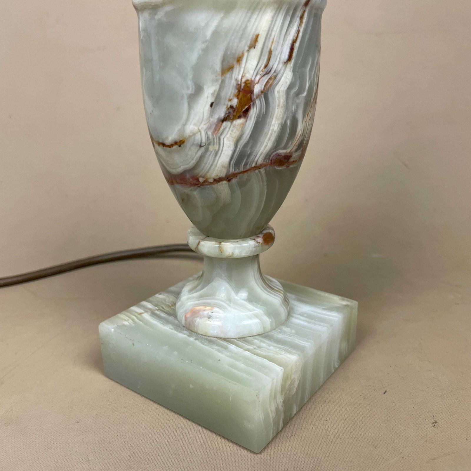 Green Solid Marble Lamp Light Bedside Brass Gold Metal Base Marbled Pattern Heavy Classic Column Natural Stone Antique Vintage Side photo buy