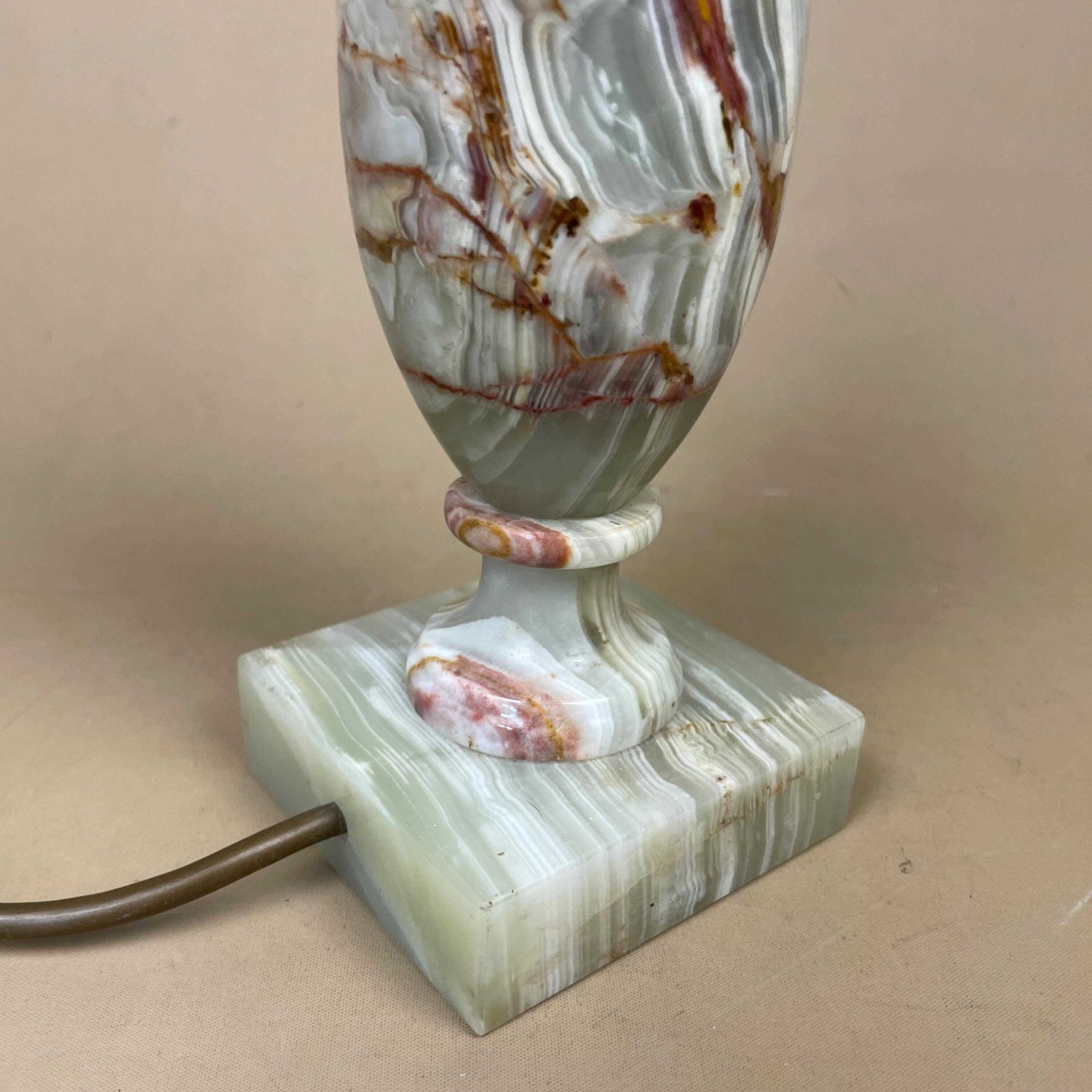 Lighting Green Solid Marble Lamp Light Bedside Brass Gold Metal Base Marbled Pattern Heavy Classic Column Natural Stone Antique Vintage Side photo
