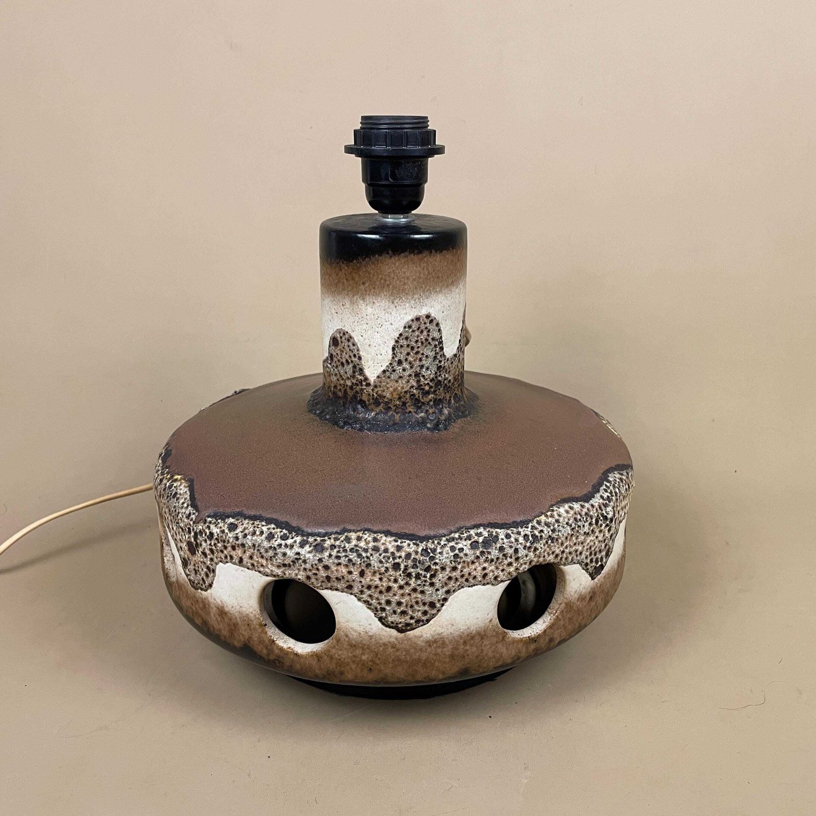 Large Ceramic Patterned Brown Studio Pottery Lamp Bedside Table Light Vase Retro Cottage Natural Antique Pattern Handmade Dripped Glaze