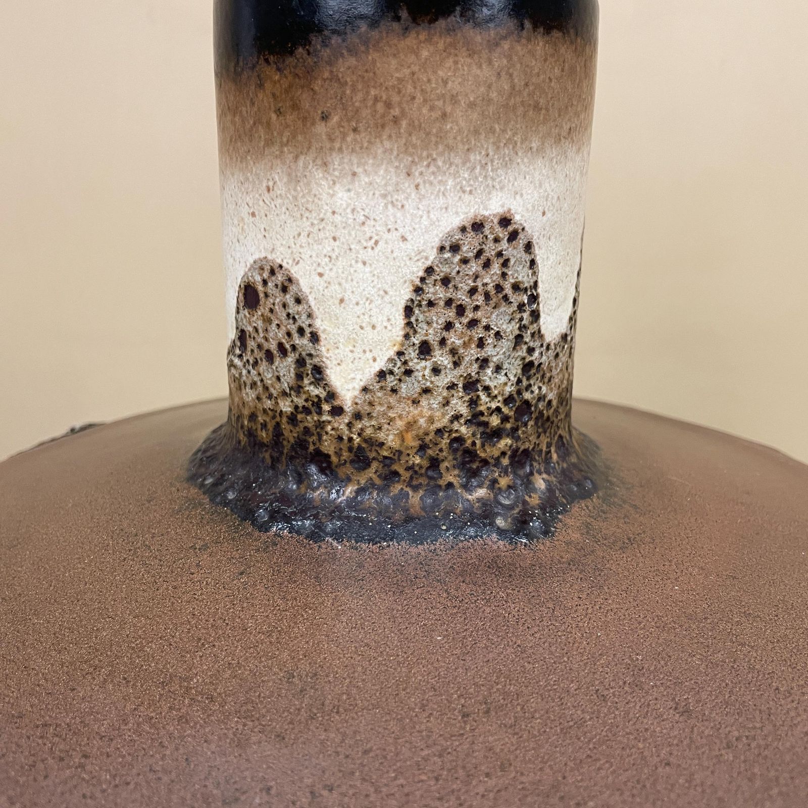 Large Ceramic Patterned Brown Studio Pottery Lamp Bedside Table Light Vase Retro Cottage Natural Antique Pattern Handmade Dripped Glaze photo Lighting