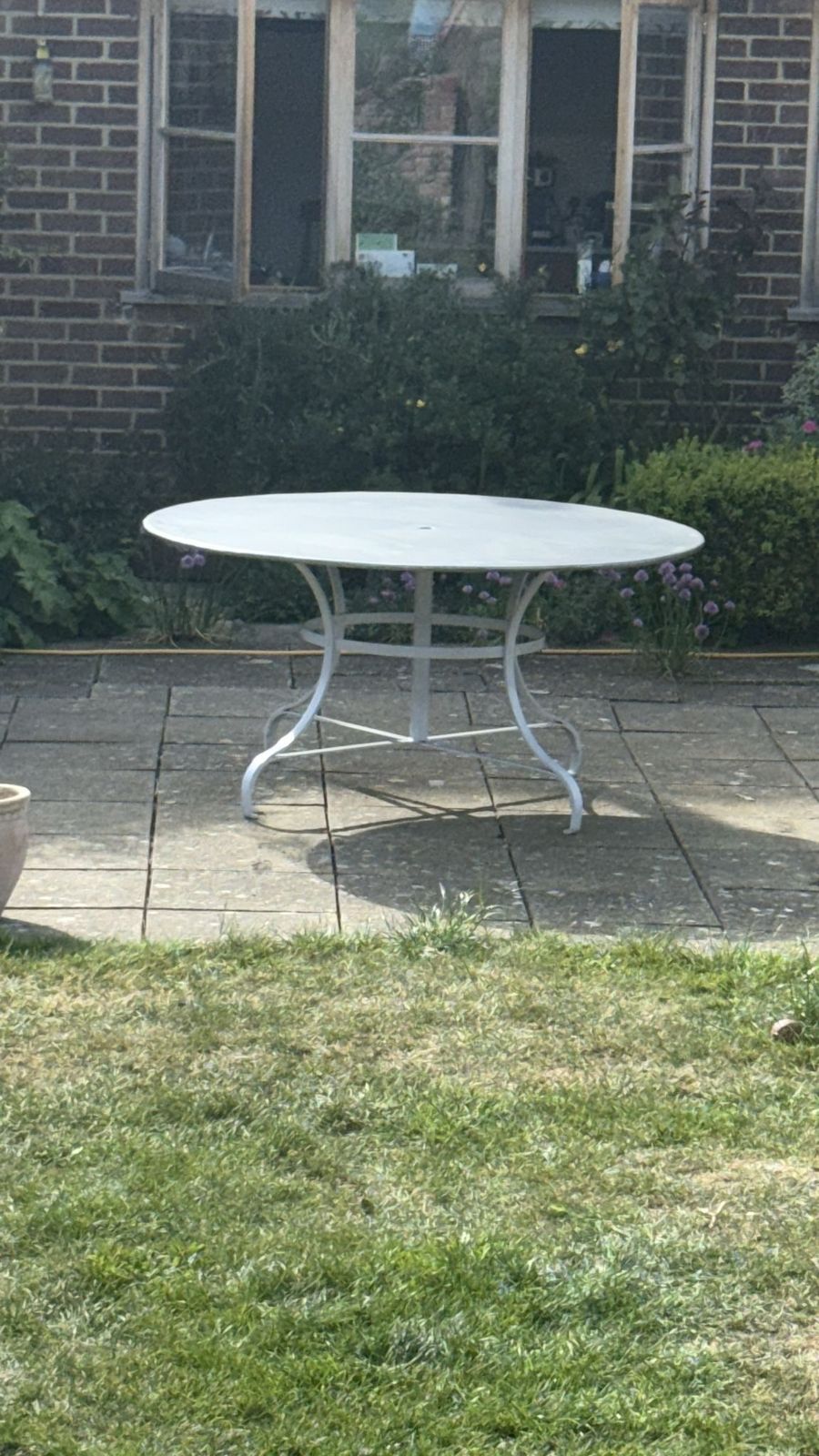 French Vintage Large Round Zinc Top Garden Table 135cm Seat 6 8 photo buy