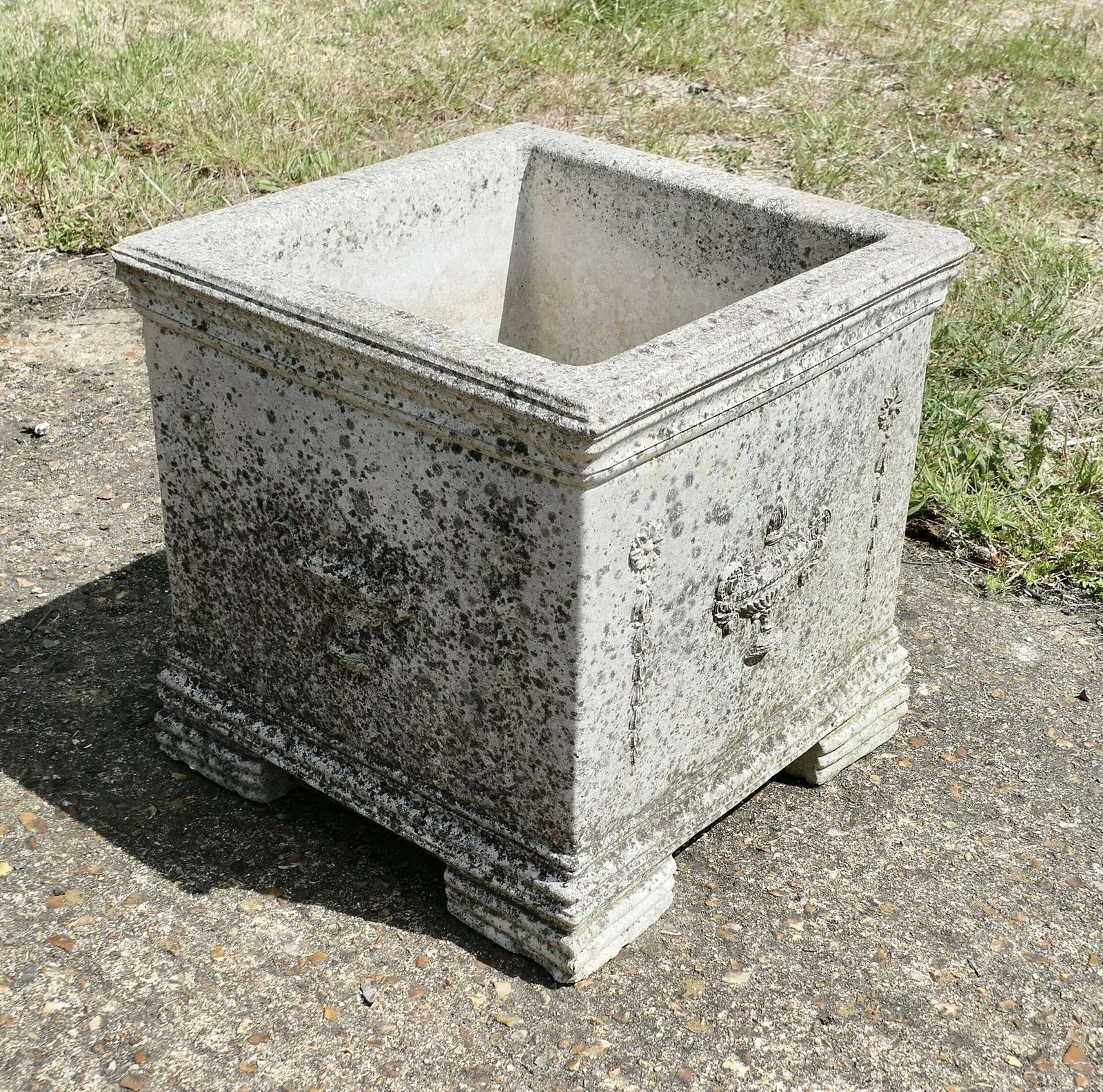 Well Weathered Large Square Garden Planter This Is A Good Piece It Is Set On Chunky Feet photo furniture