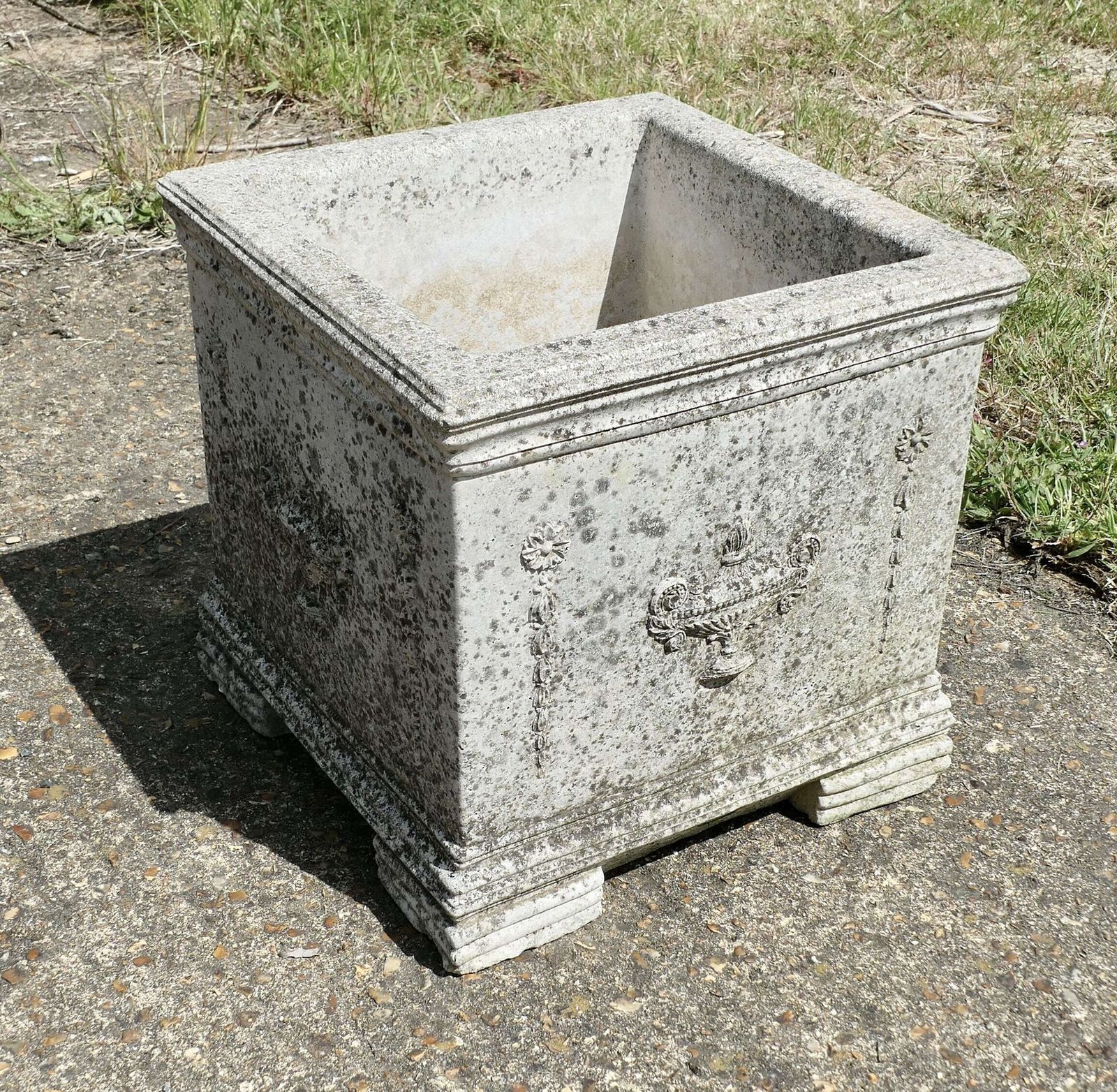Well Weathered Large Square Garden Planter This Is A Good Piece It Is Set On Chunky Feet photo for sale