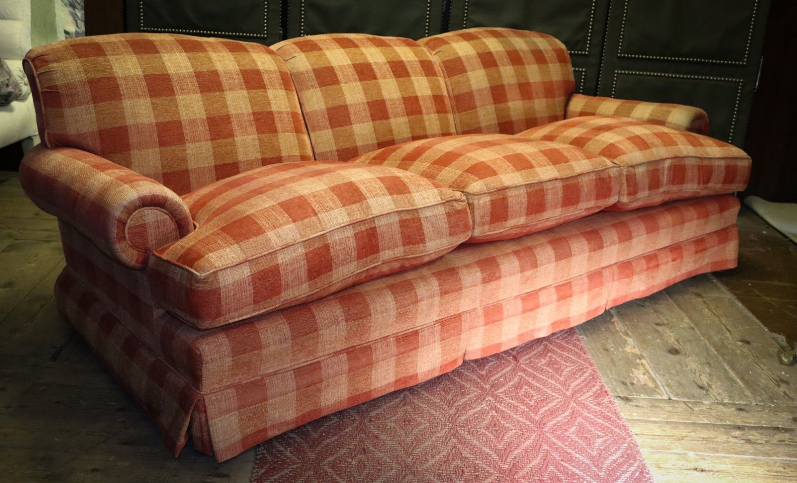 photo vintage George Smith Large 3 Seater Signature Short Scroll Arm Sofa Gingham Rrp£12000 🚚