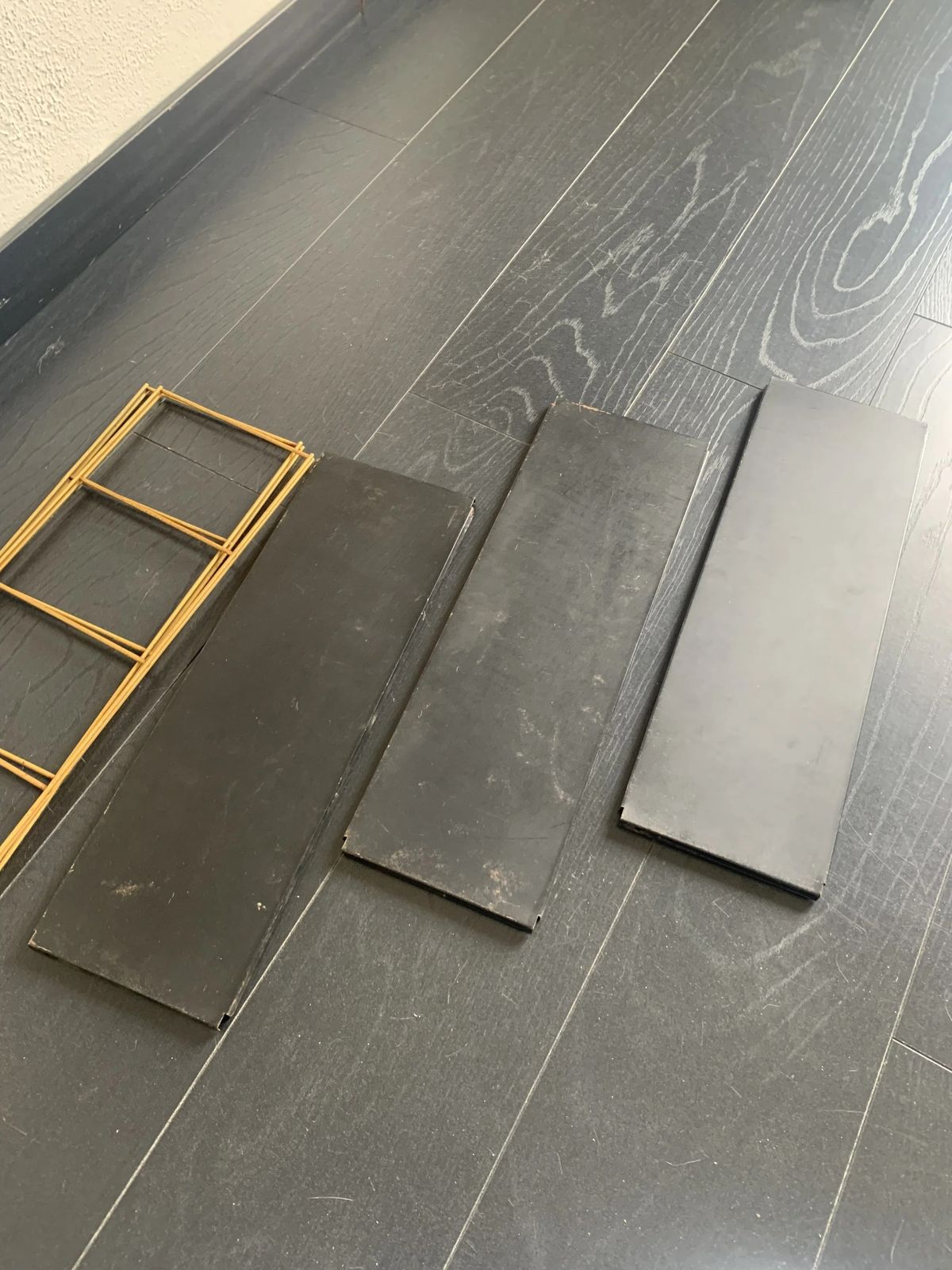 photo for sale Vintage 1960s String Wall Shelf, Black And Gold   60 X 48 Cm