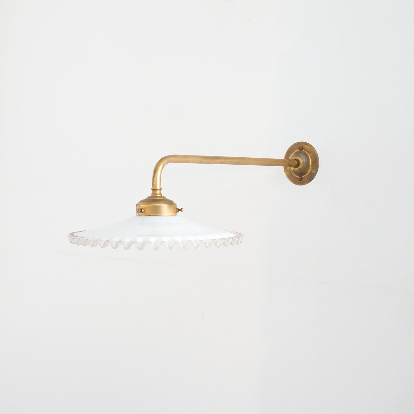 Antique French Coolie Milk Glass Kitchen Task Wall Light  Long Arm  Frilly