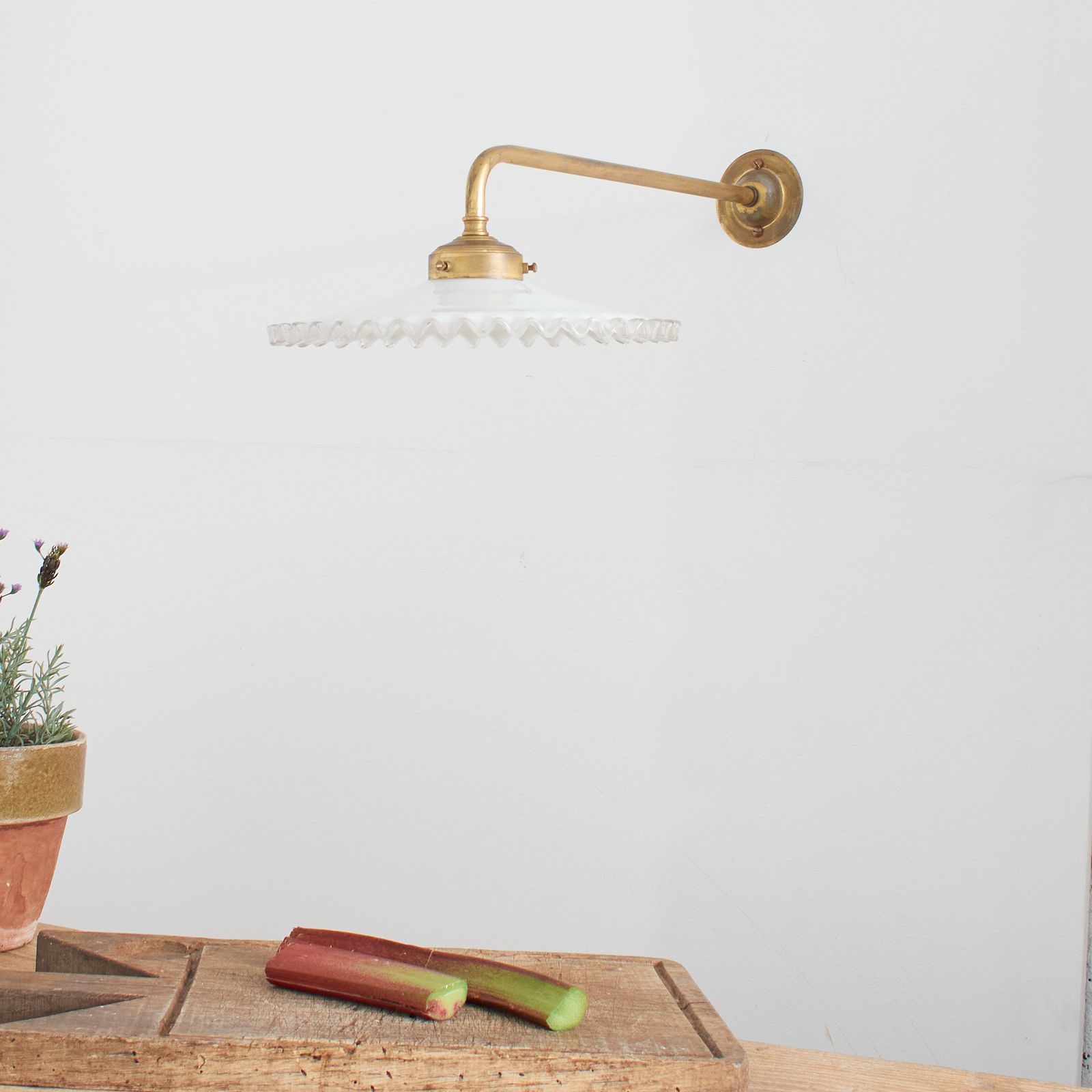 Antique French Coolie Milk Glass Kitchen Task Wall Light  Long Arm  Frilly photo for sale
