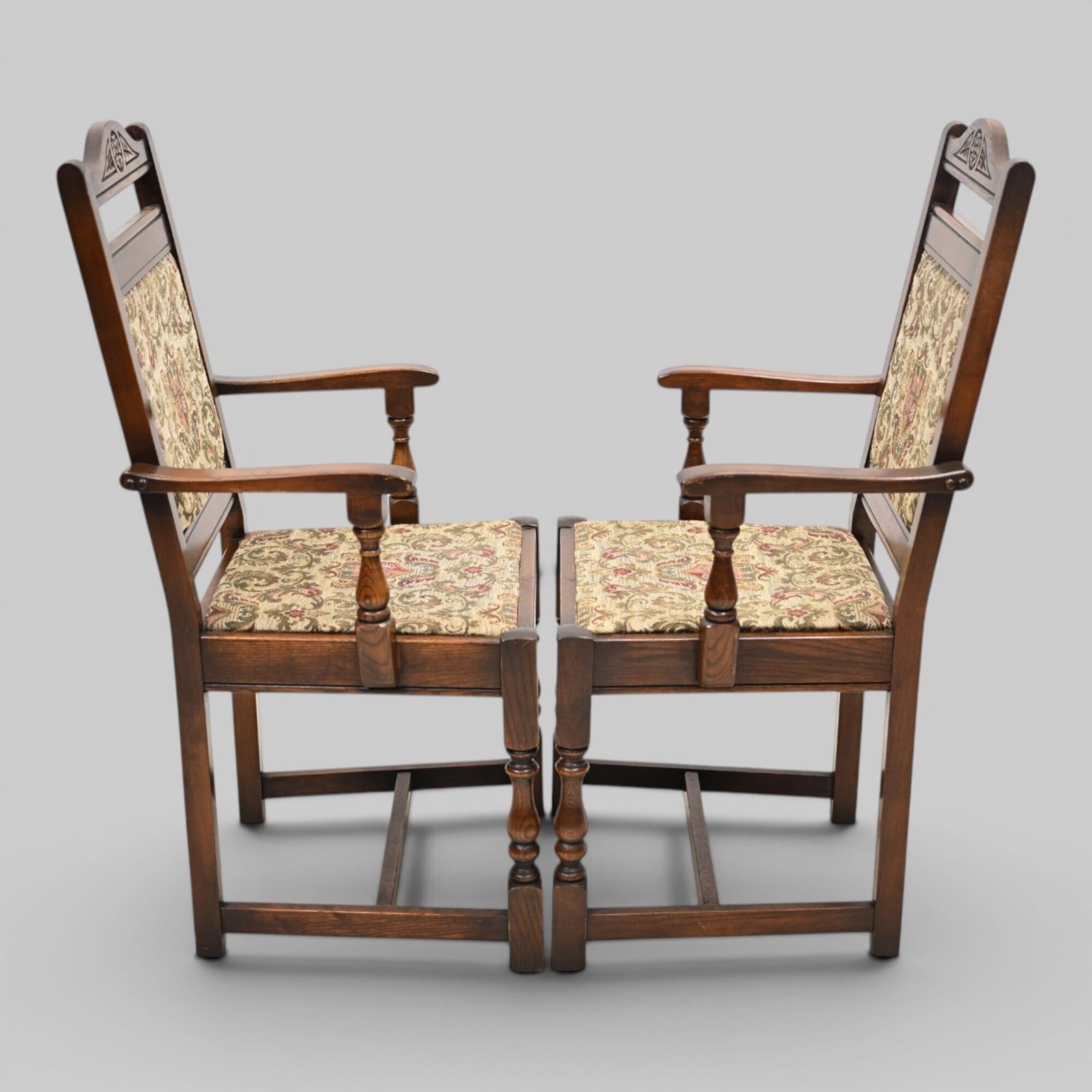 2 Old Charm Dining Chairs Carvers Light Oak Finish Tudor Fabric Free Uk Delivery photo buy
