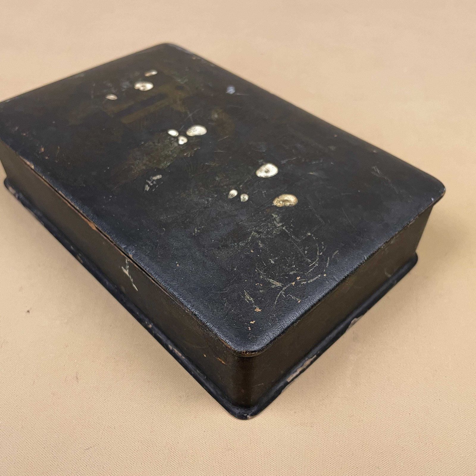 Antique Black Lacquer Wooden Box Asian Figural Scene Vintage Japanese Orientaltrinket Jewellery Keepsake Storage photo vinterior