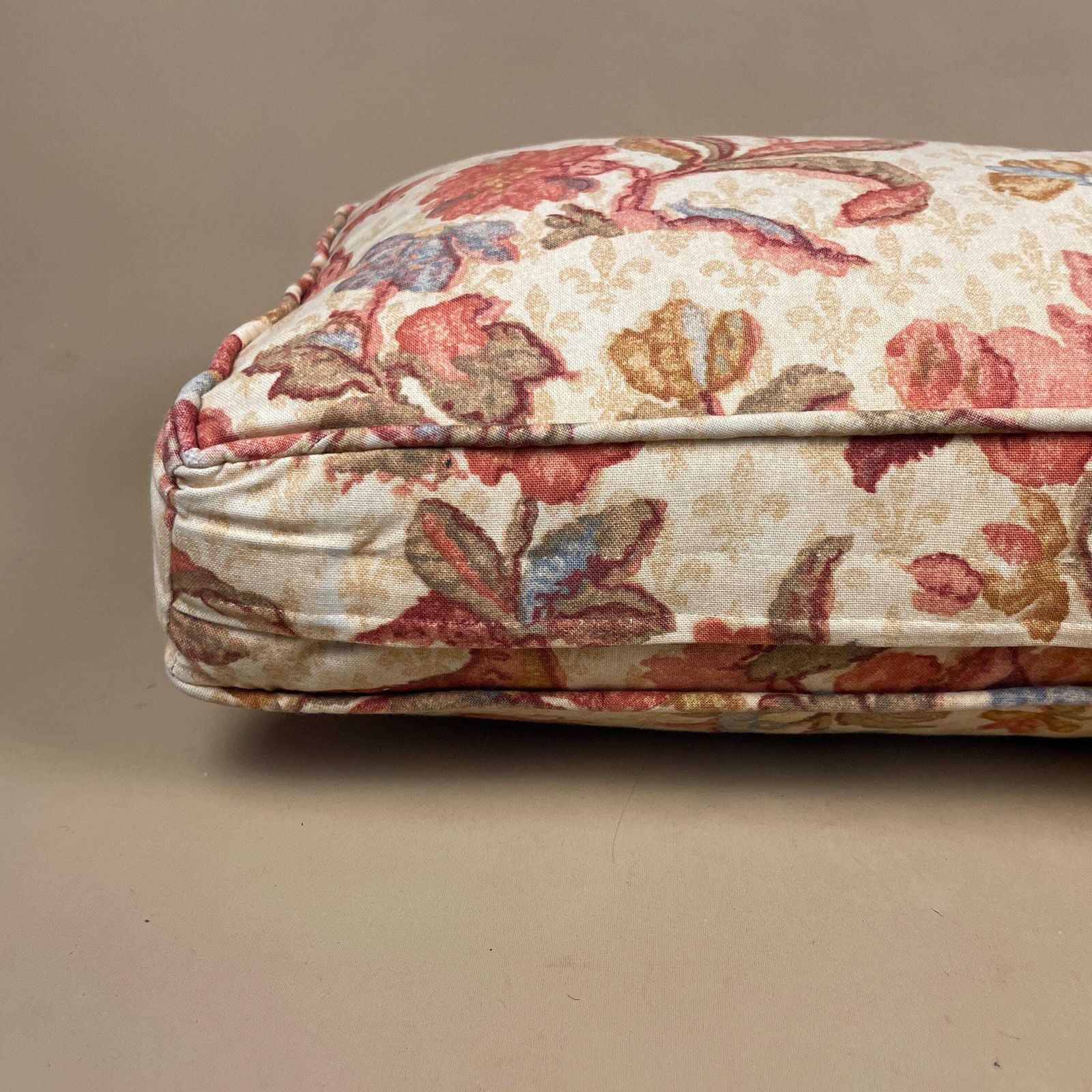 Floral Feather Cushion Pillow Vintage Rectangular Printed Cotton Long Seat Throw Pillow Handmade Decorative Sofa Accent Piped Edge photo 69.0